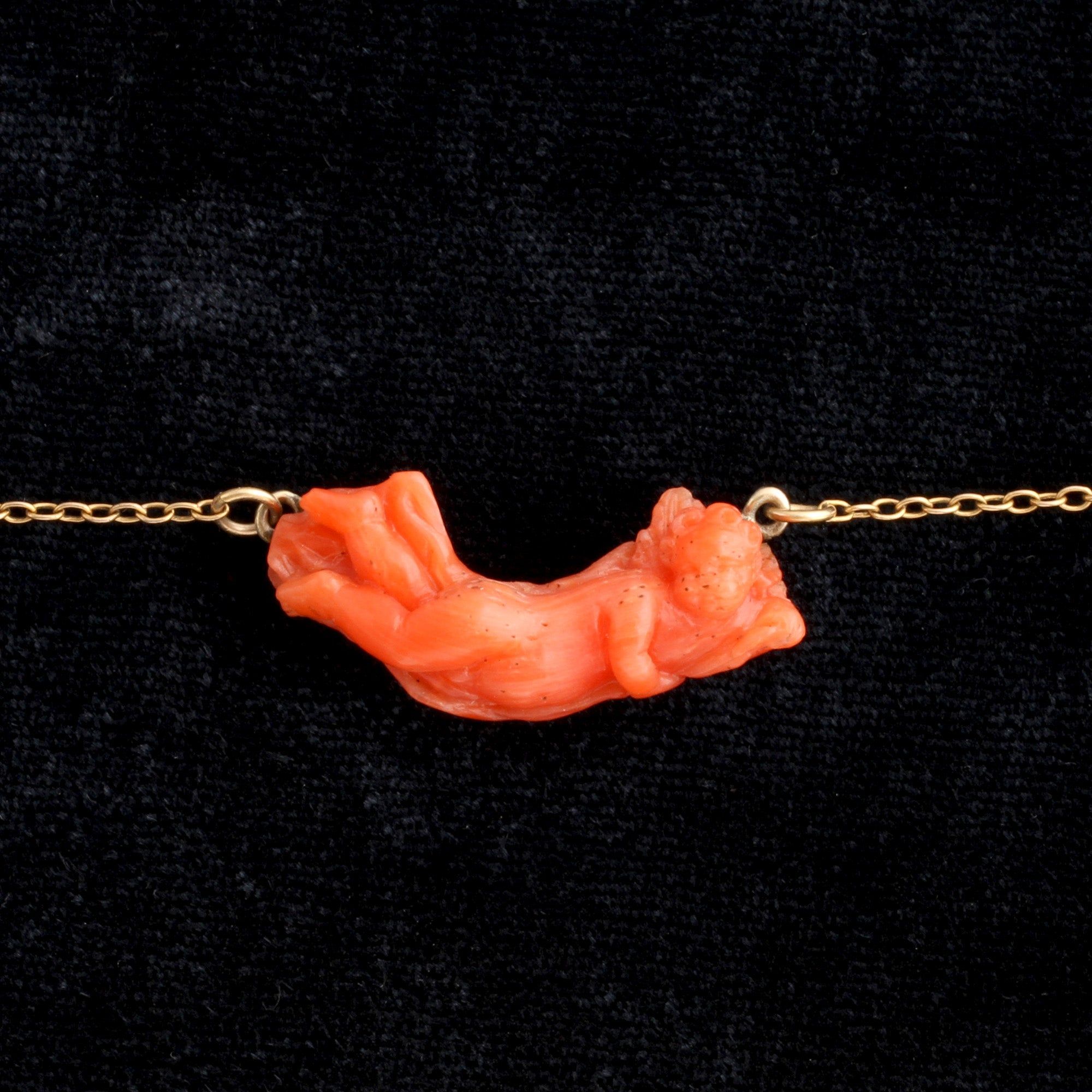 Victorian Carved Coral Angel Necklace