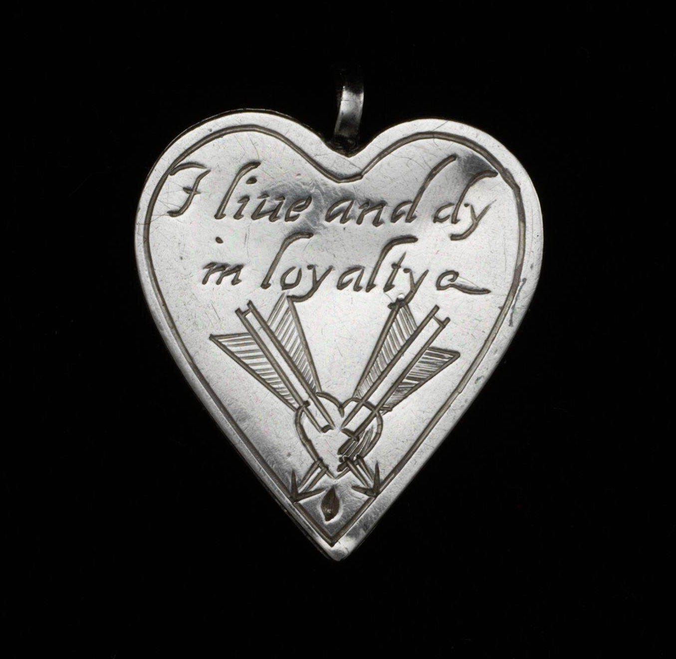 Following the execution of Charles I in 1649, commemorative jewelry, like this heart, was made for royalists as a sign of allegiance, 1649. The Victoria & Albert Museum.   