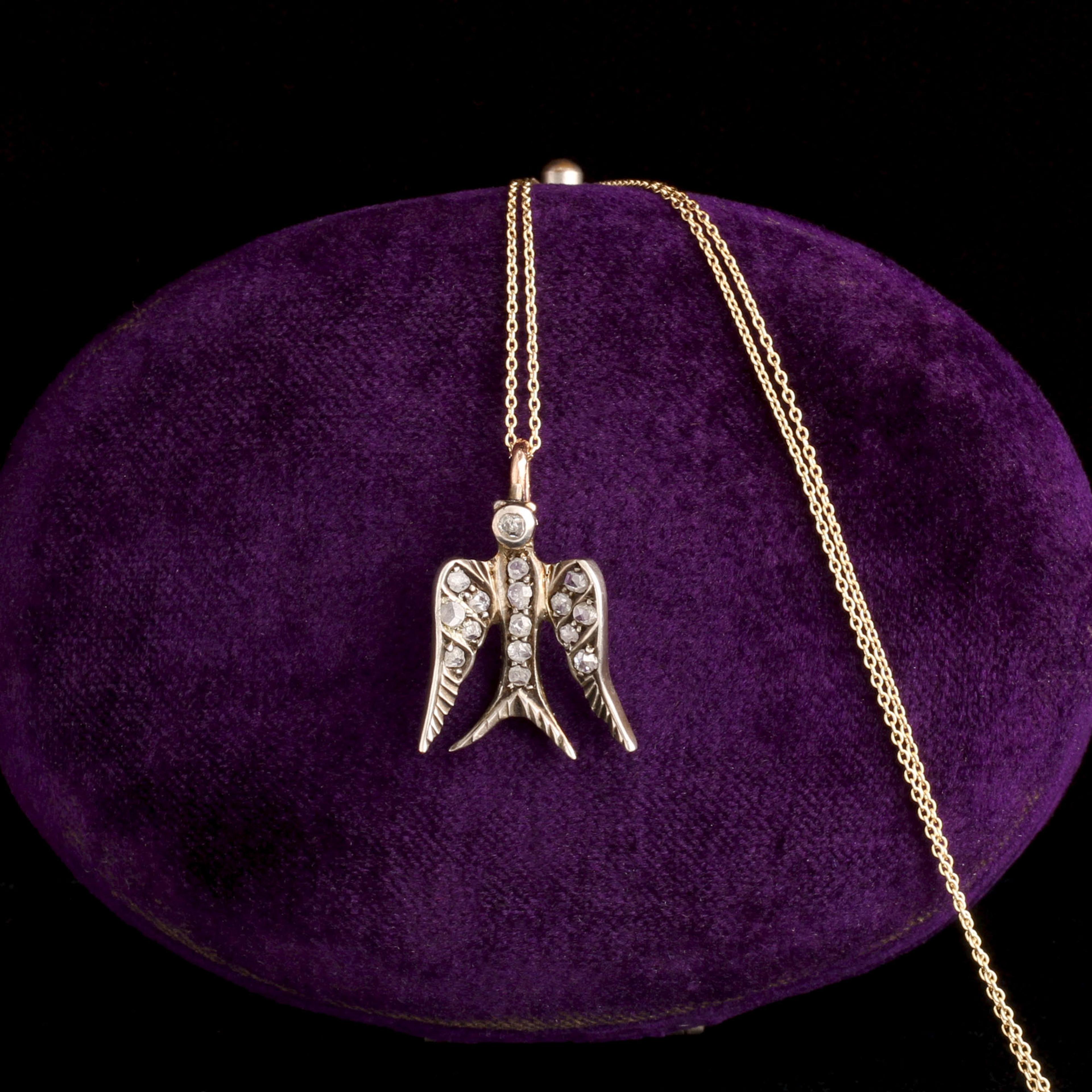 Victorian Rose Cut Diamond Bird Necklace