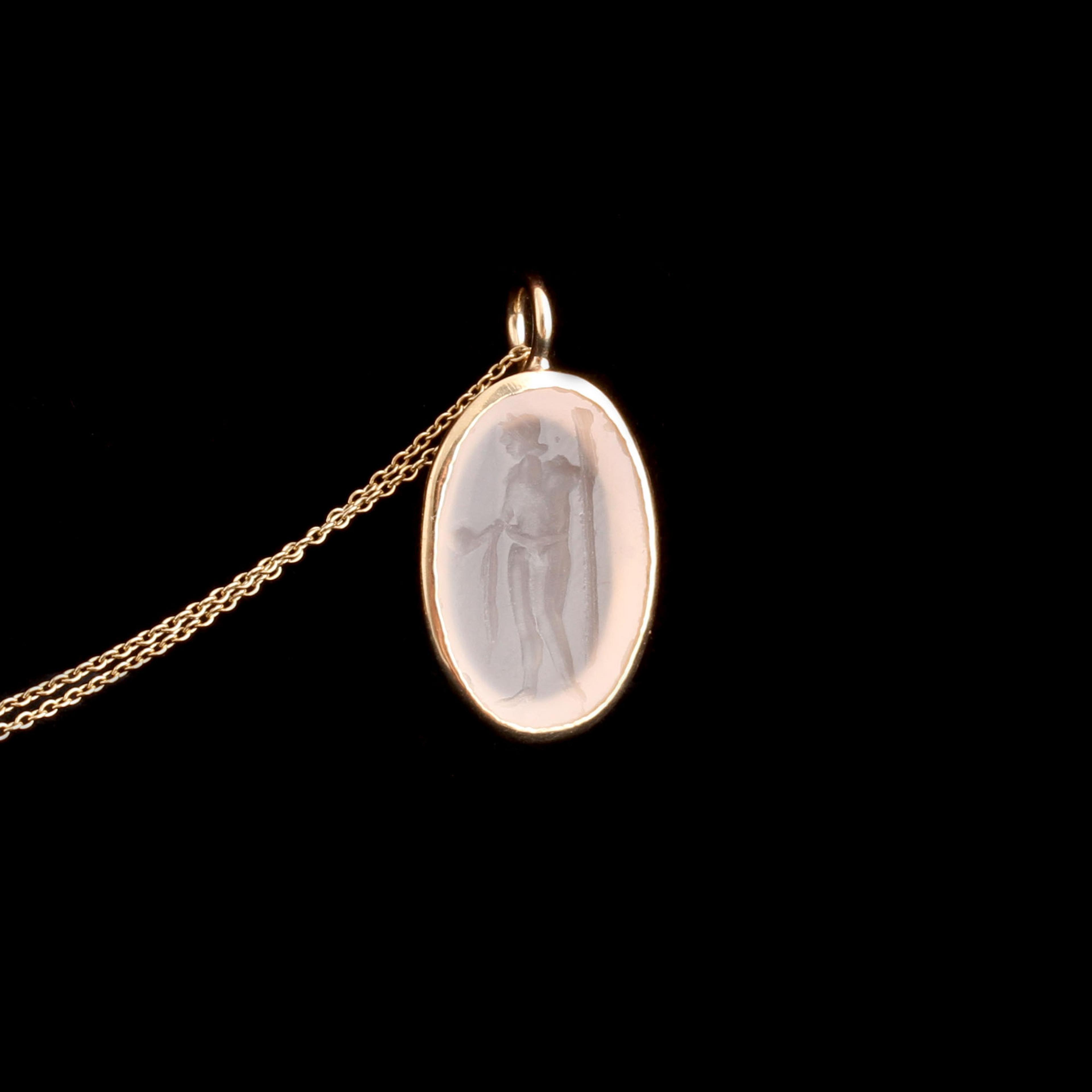 Ancient Roman Jupiter Intaglio Chalcedony Necklace