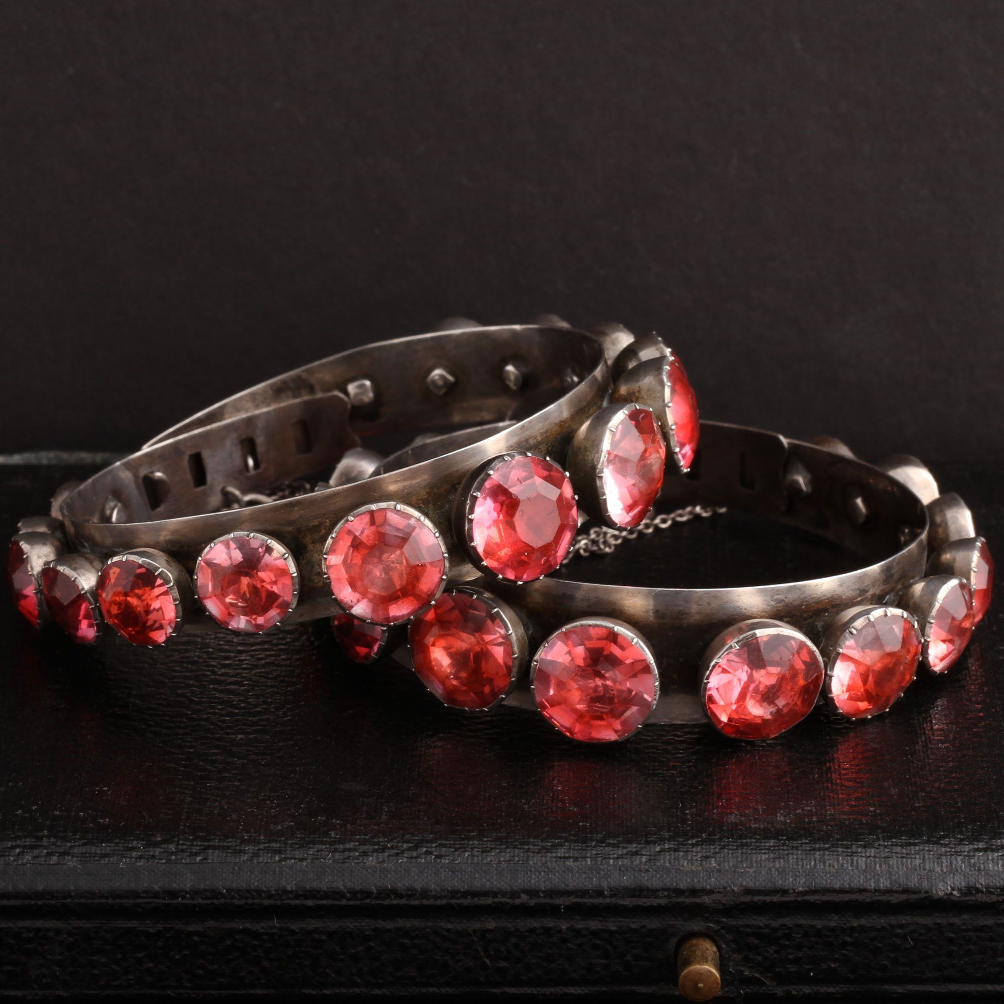 Late Georgian Silver and Pink Paste Bangle Set