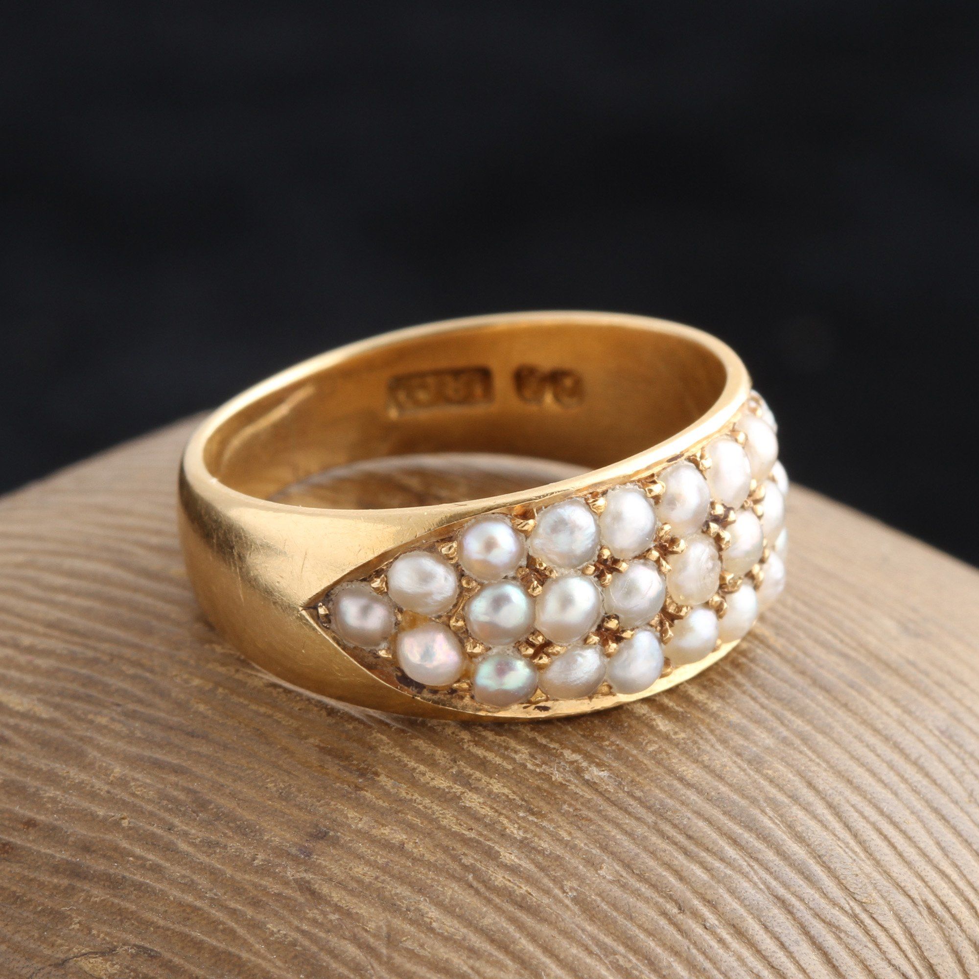 Detail of Victorian Triple Row Pearl Ring