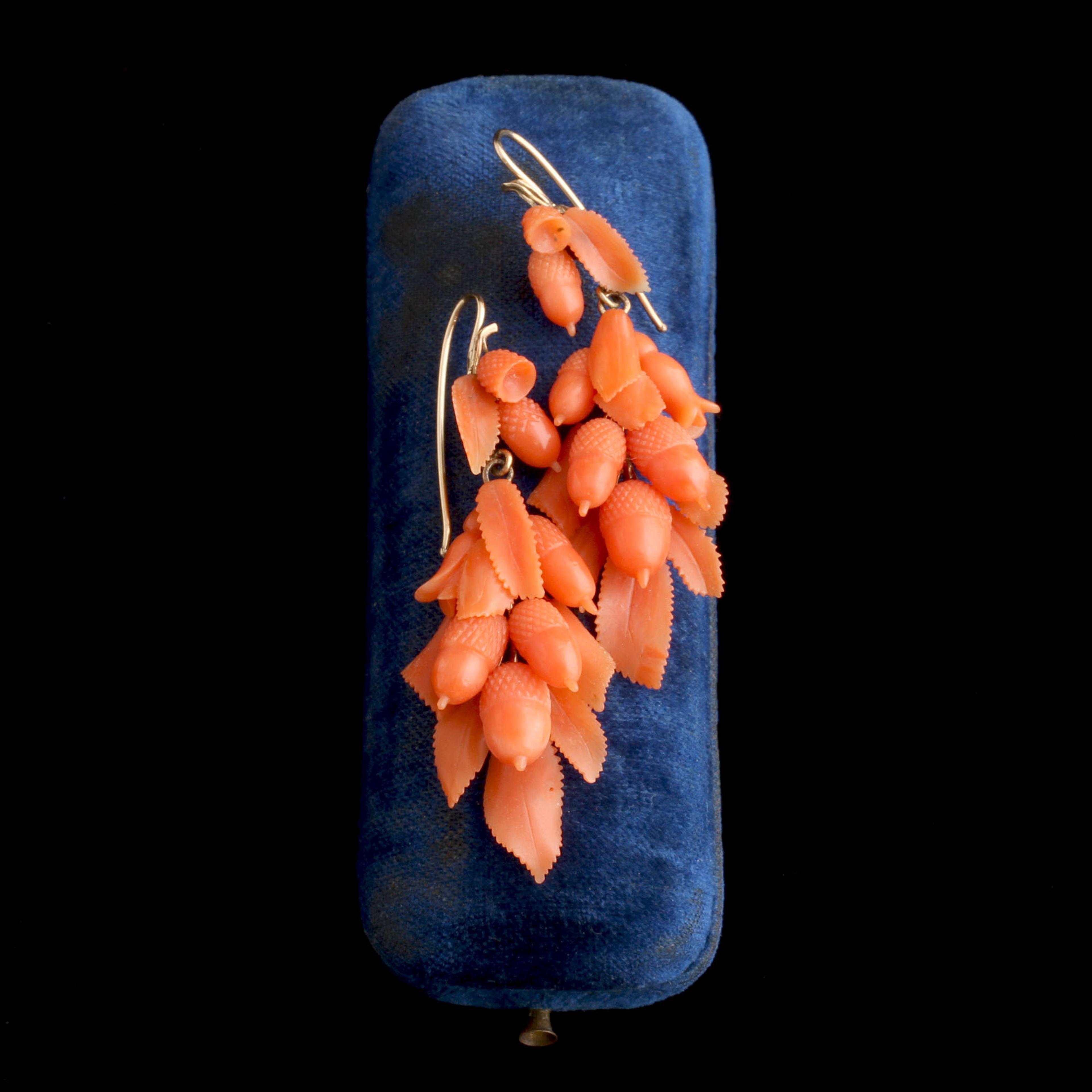 Grand Tour Carved Coral Acorn Drop Earrings