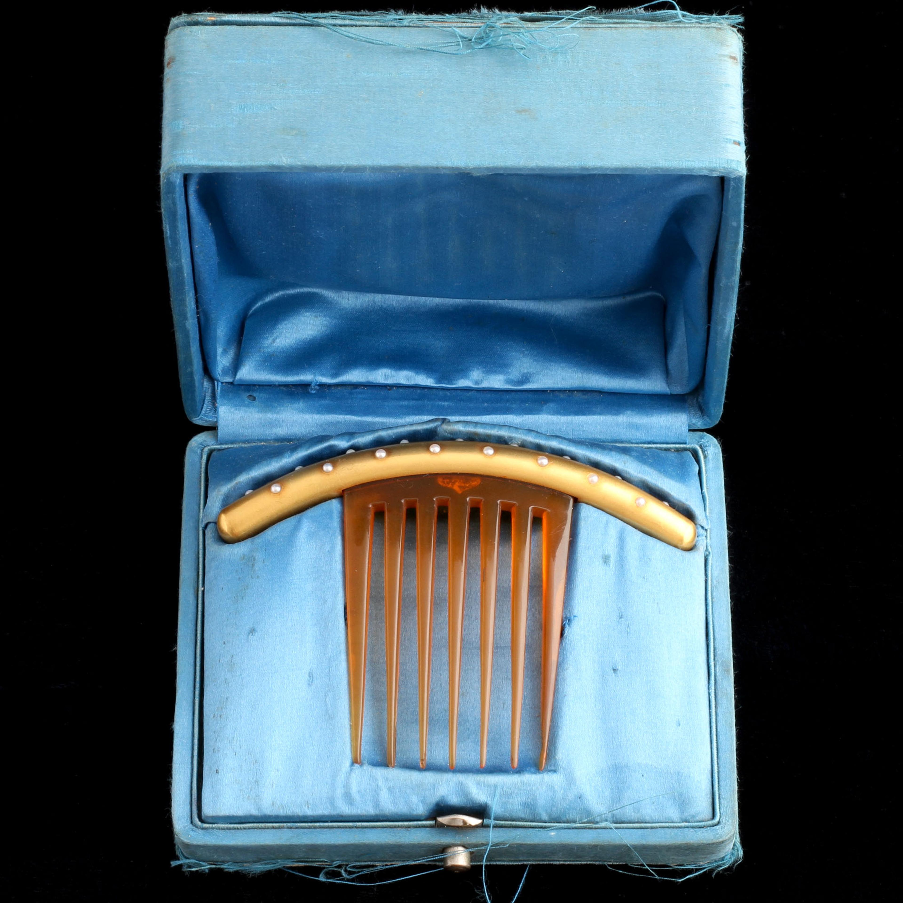 Late 19th Century French Pearl Studded Gold Comb