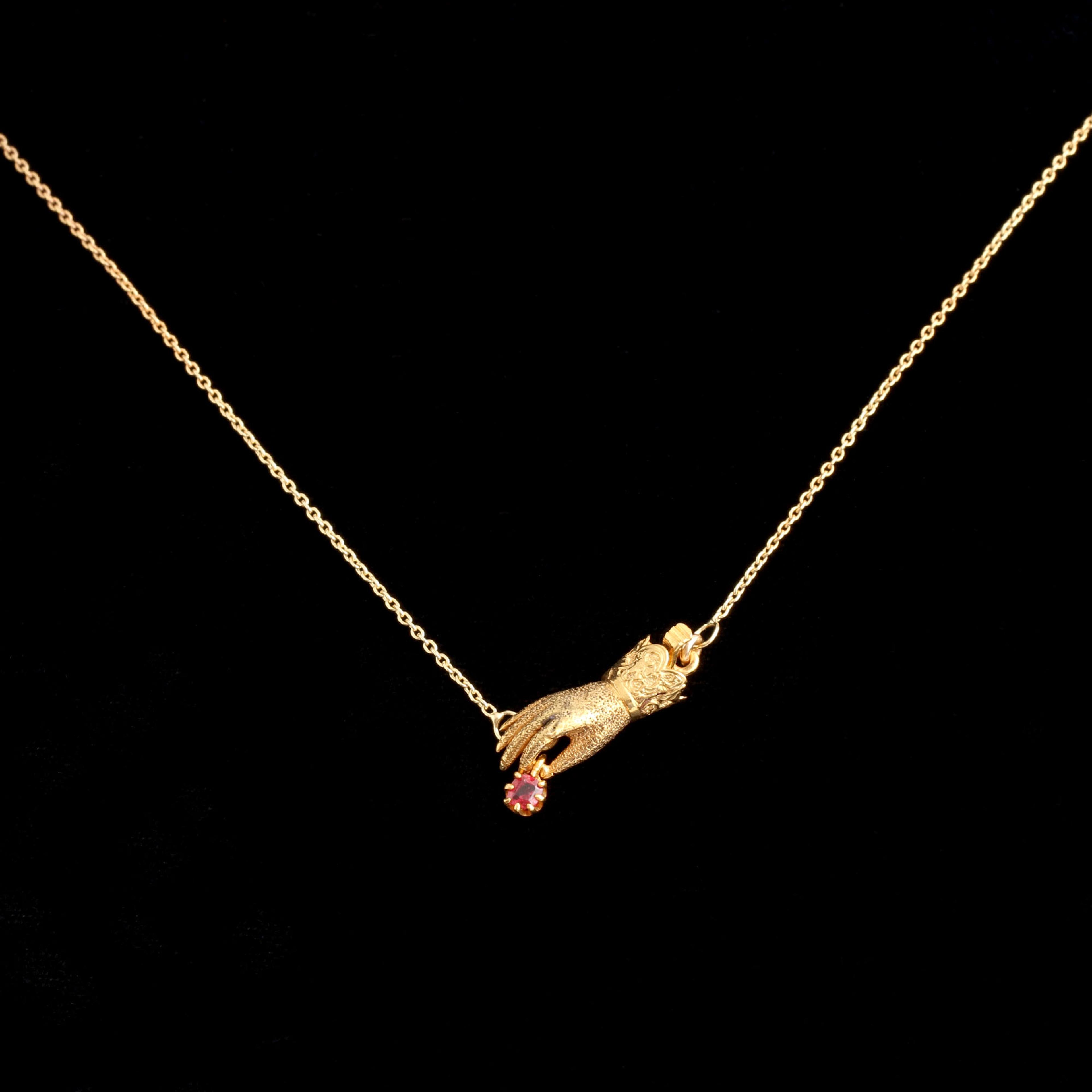 Victorian Hand Clasp with Pendant Ruby Necklace