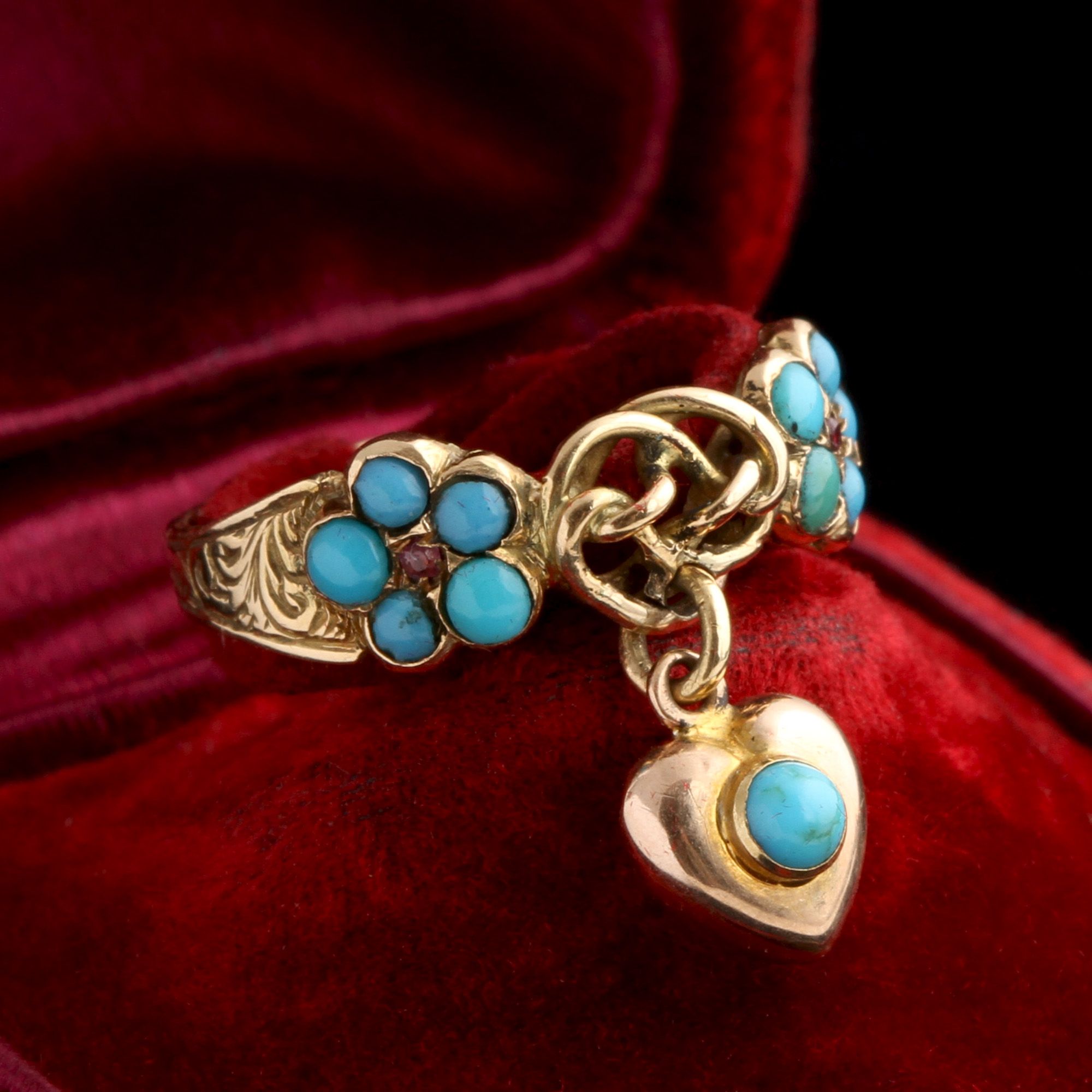 Victorian Forget Me Not & Heart Love Knot Ring