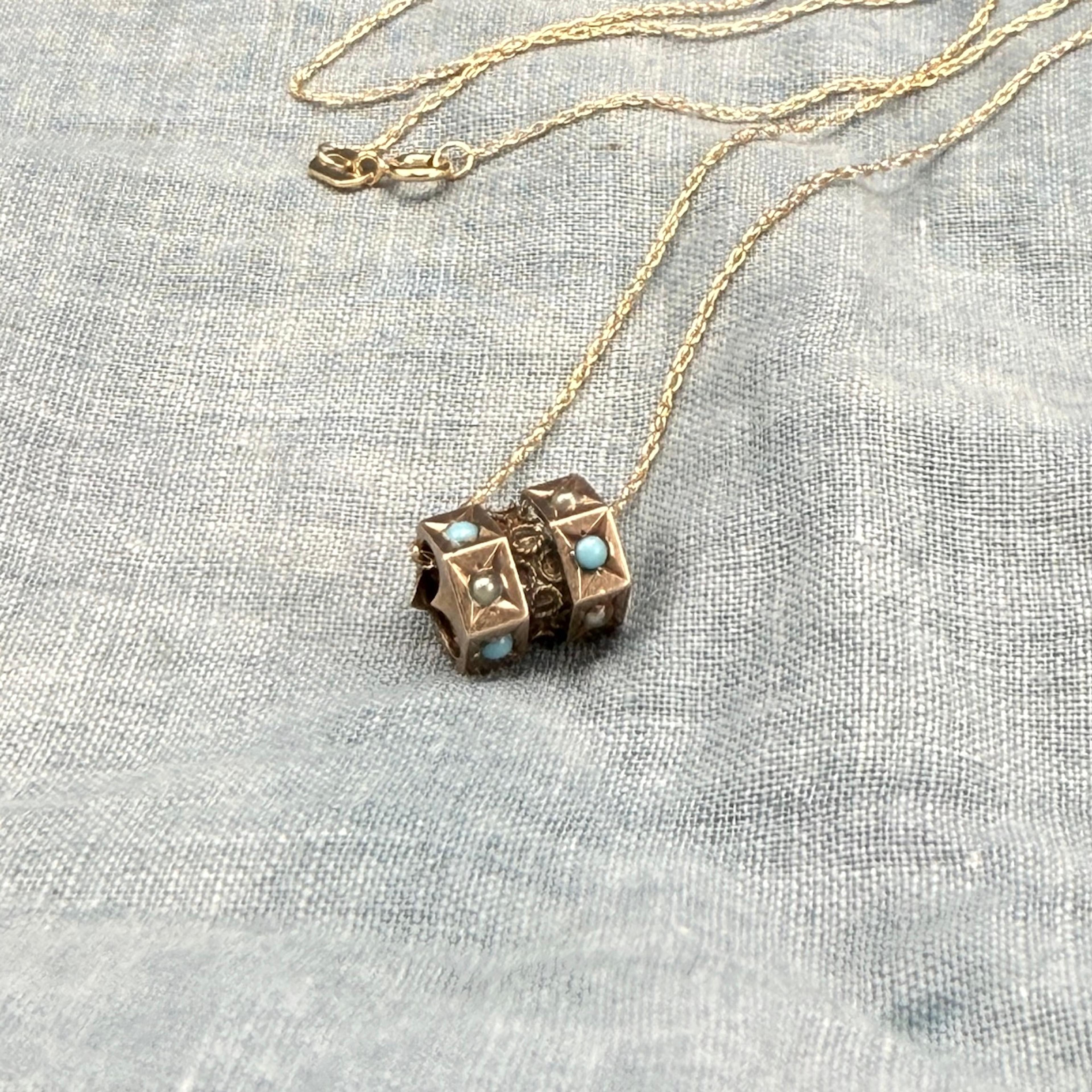 Pearl and Turquoise Barrel Slide Necklace