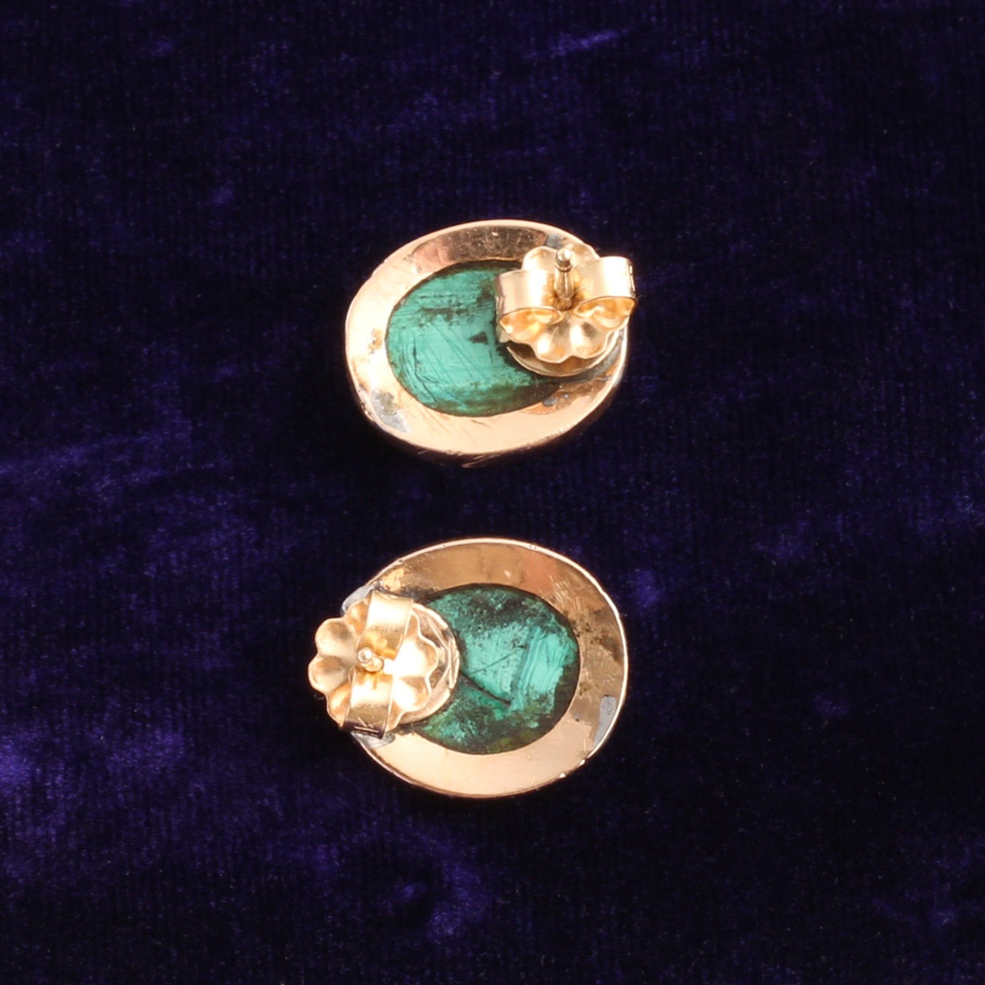 Victorian Malachite Cameo Putti Earrings
