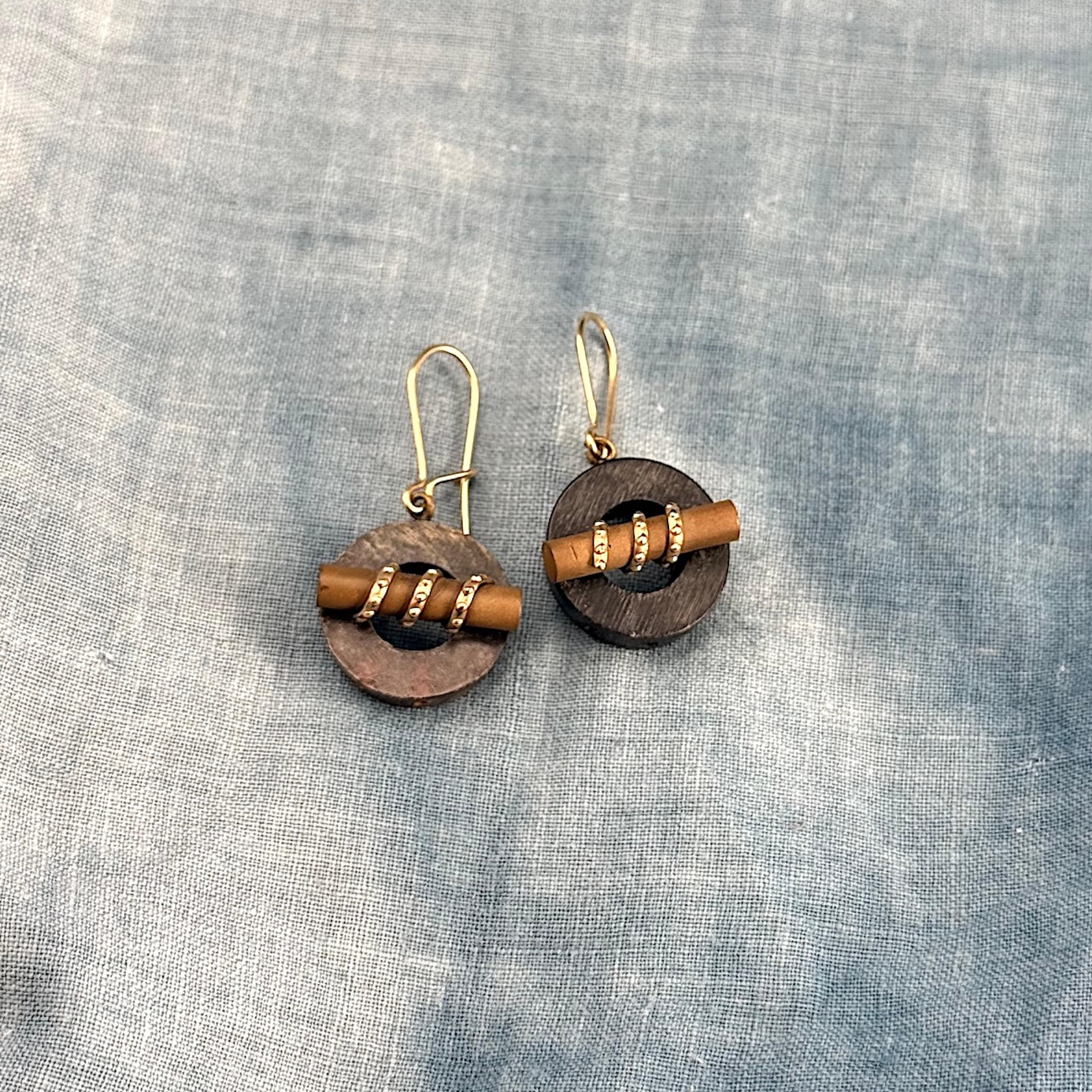 Vulcanite Circle and Toggle Earrings