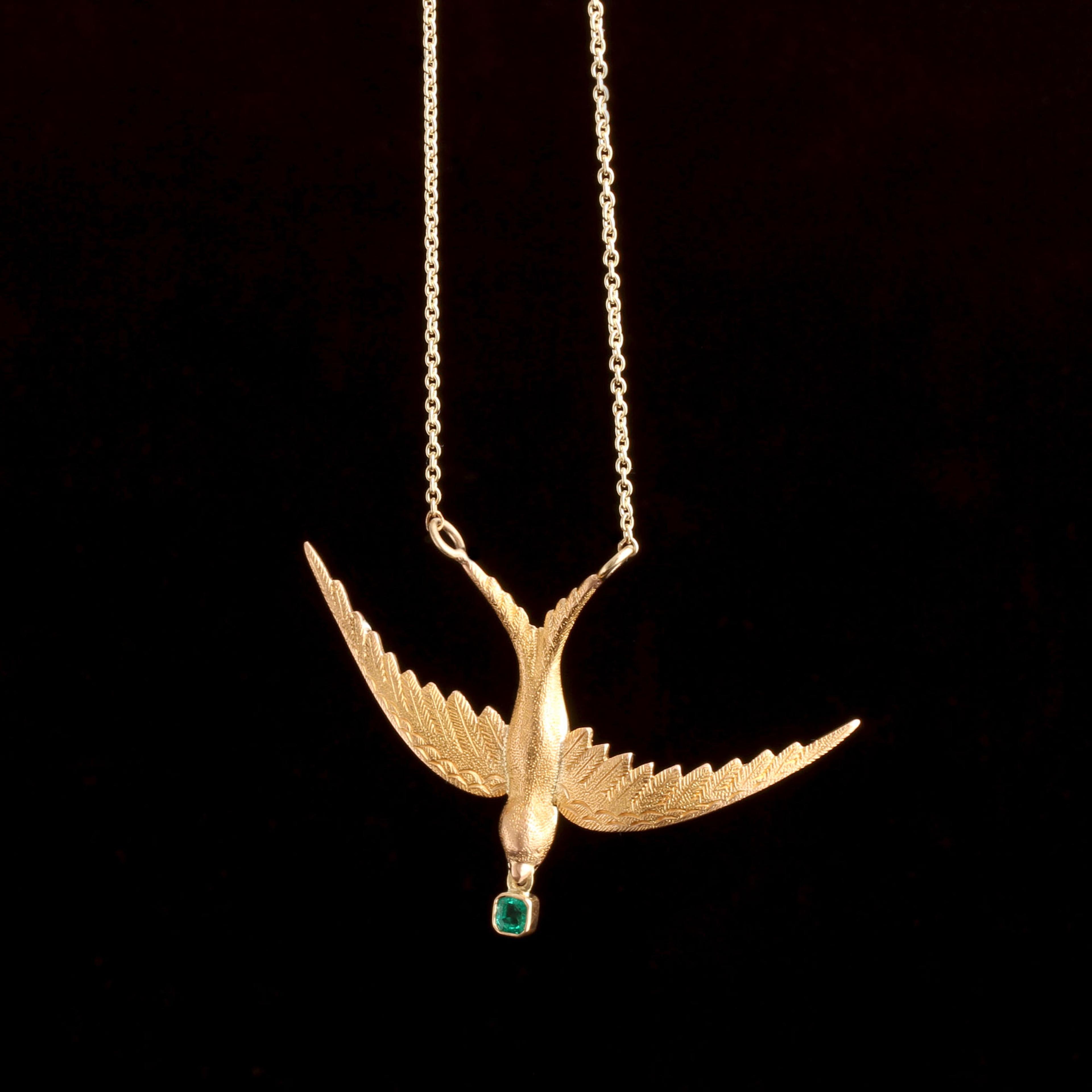 Detail of Victorian Swallow & Emerald Necklace