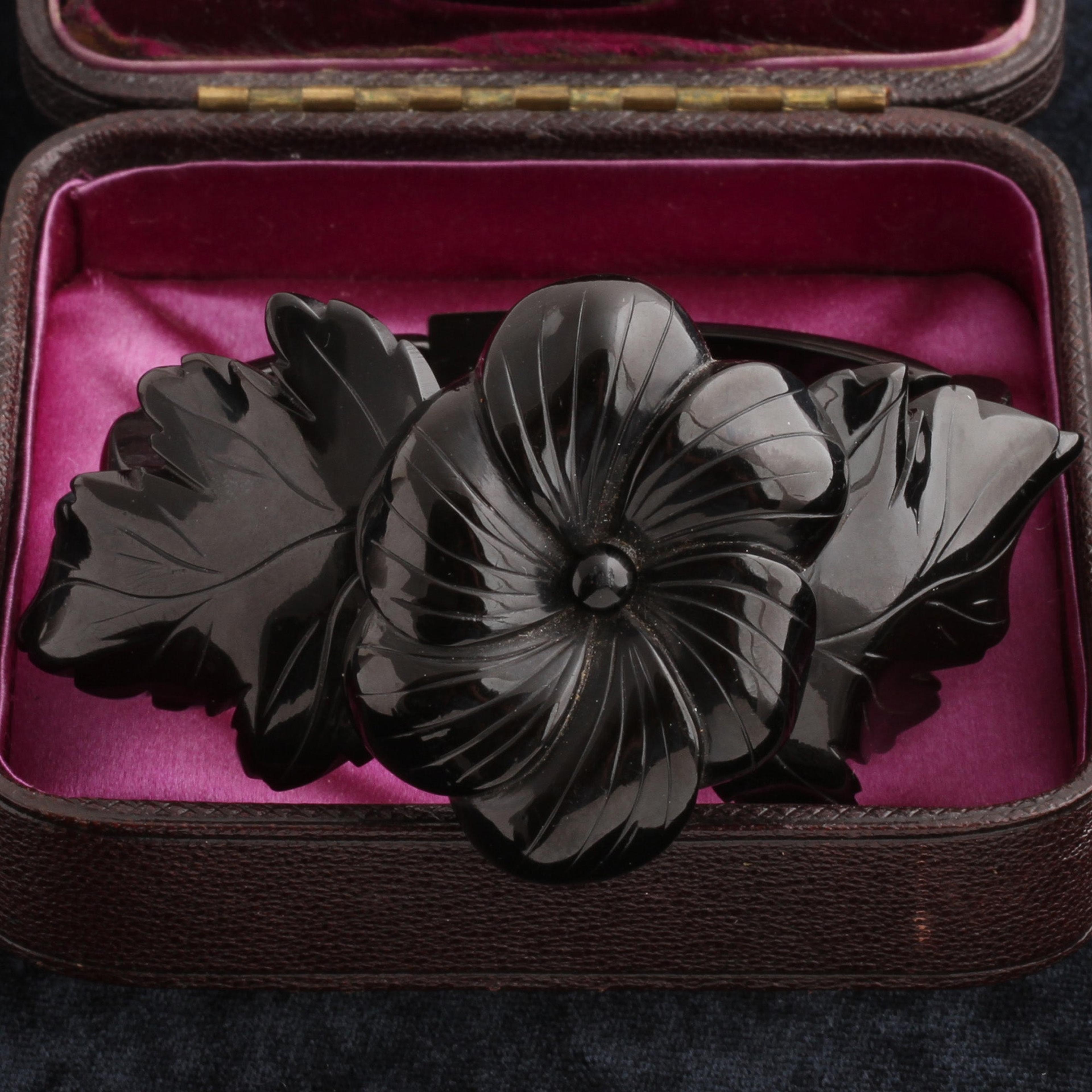 Victorian Whitby Jet Floral Bracelet