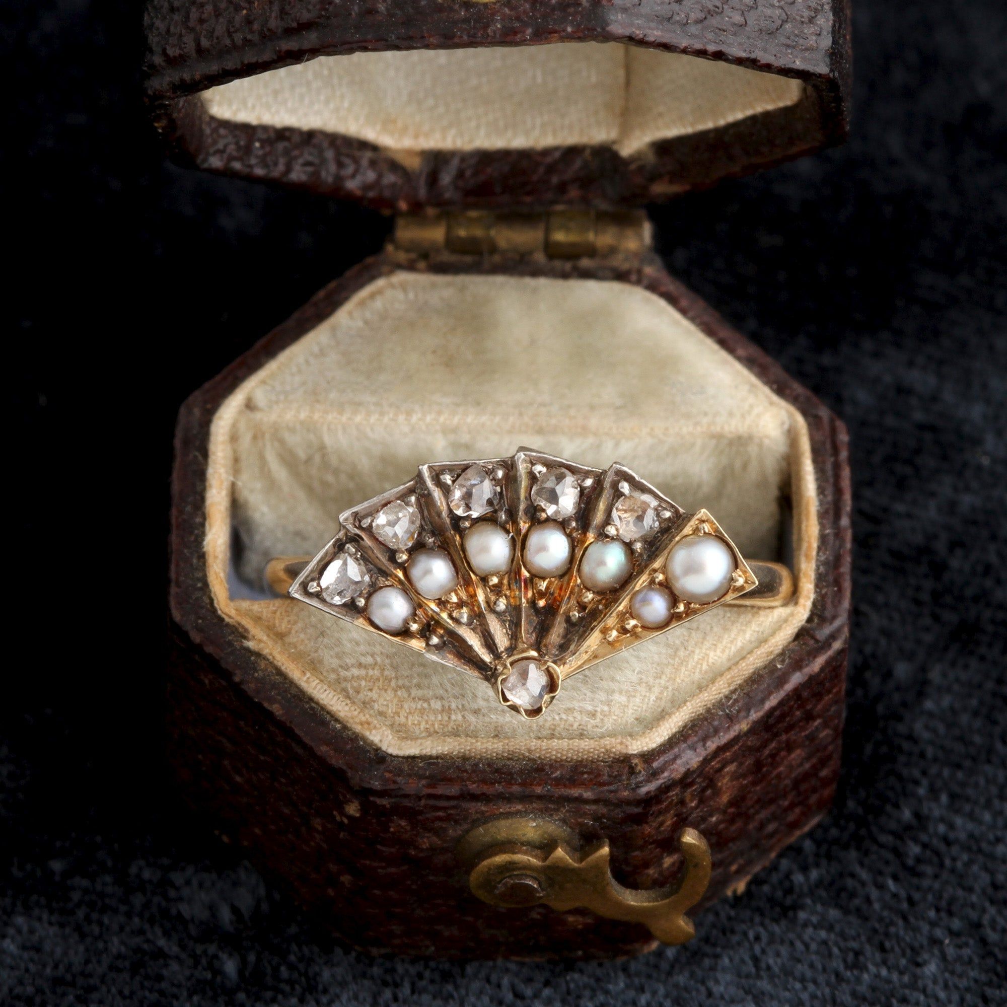 Victorian Diamond & Pearl Fan Ring