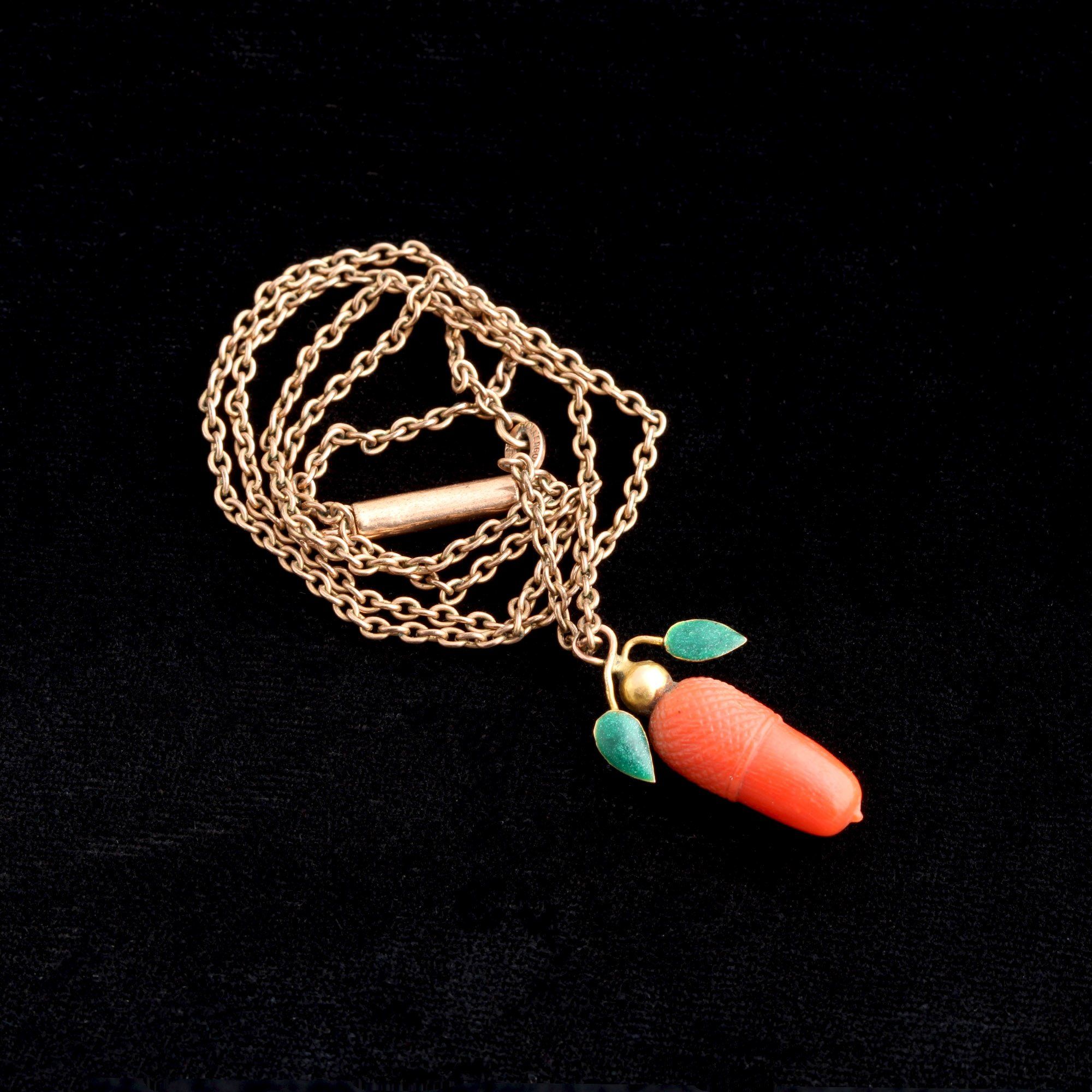 Victorian Coral Acorn Necklace