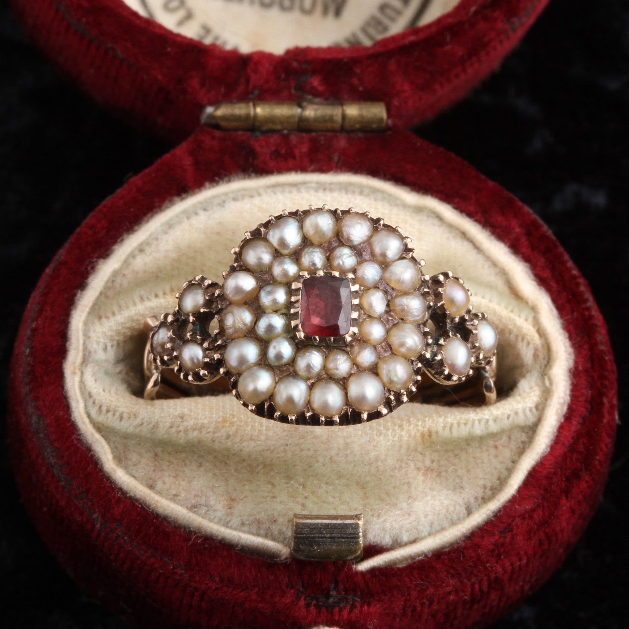 Georgian Seed Pearl & Garnet Cluster Ring
