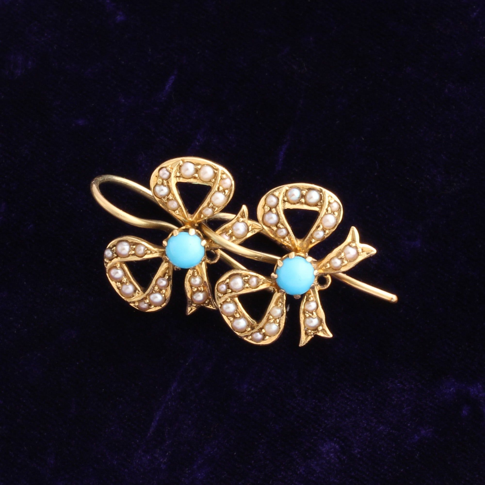 Victorian Turquoise & Pearl Bow Earrings