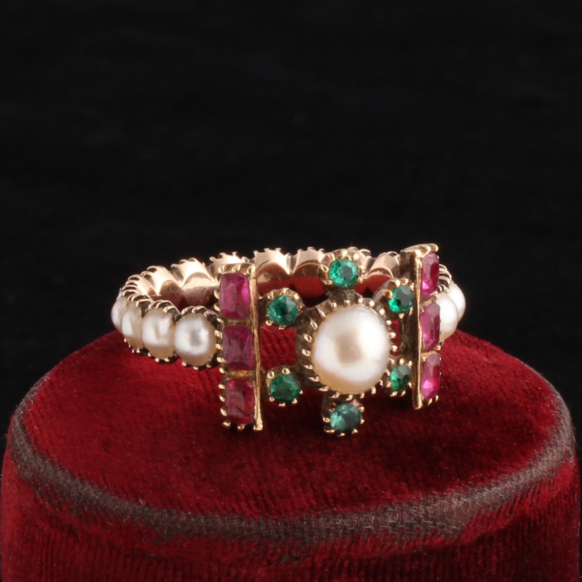 Georgian Pearl, Emerald & Ruby Eternity Ring