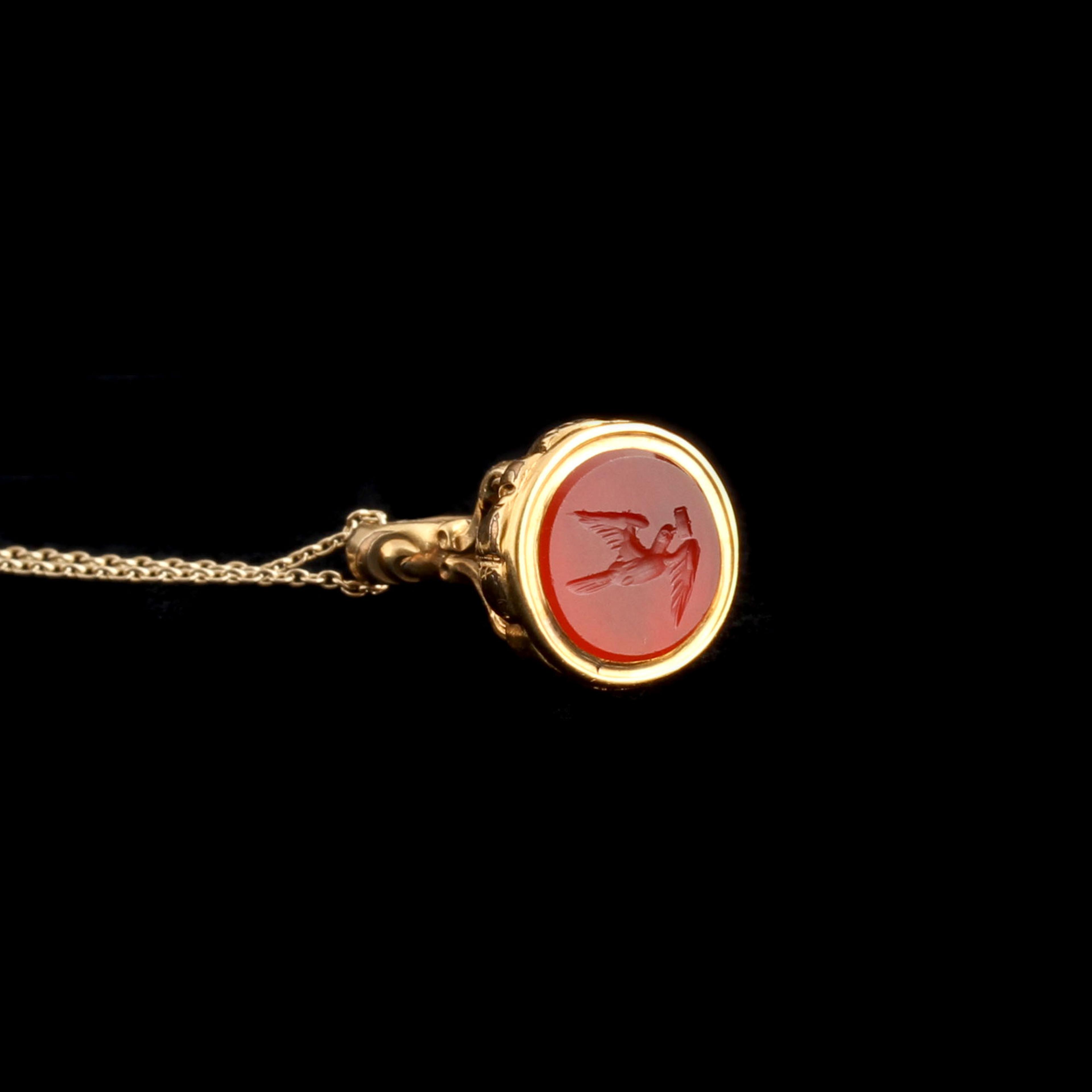 Georgian Carrier Pigeon Carnelian Seal Necklace