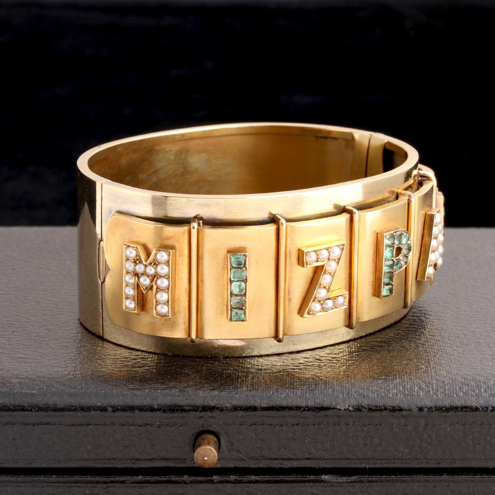 Victorian Emerald & Pearl Mizpah Bracelet