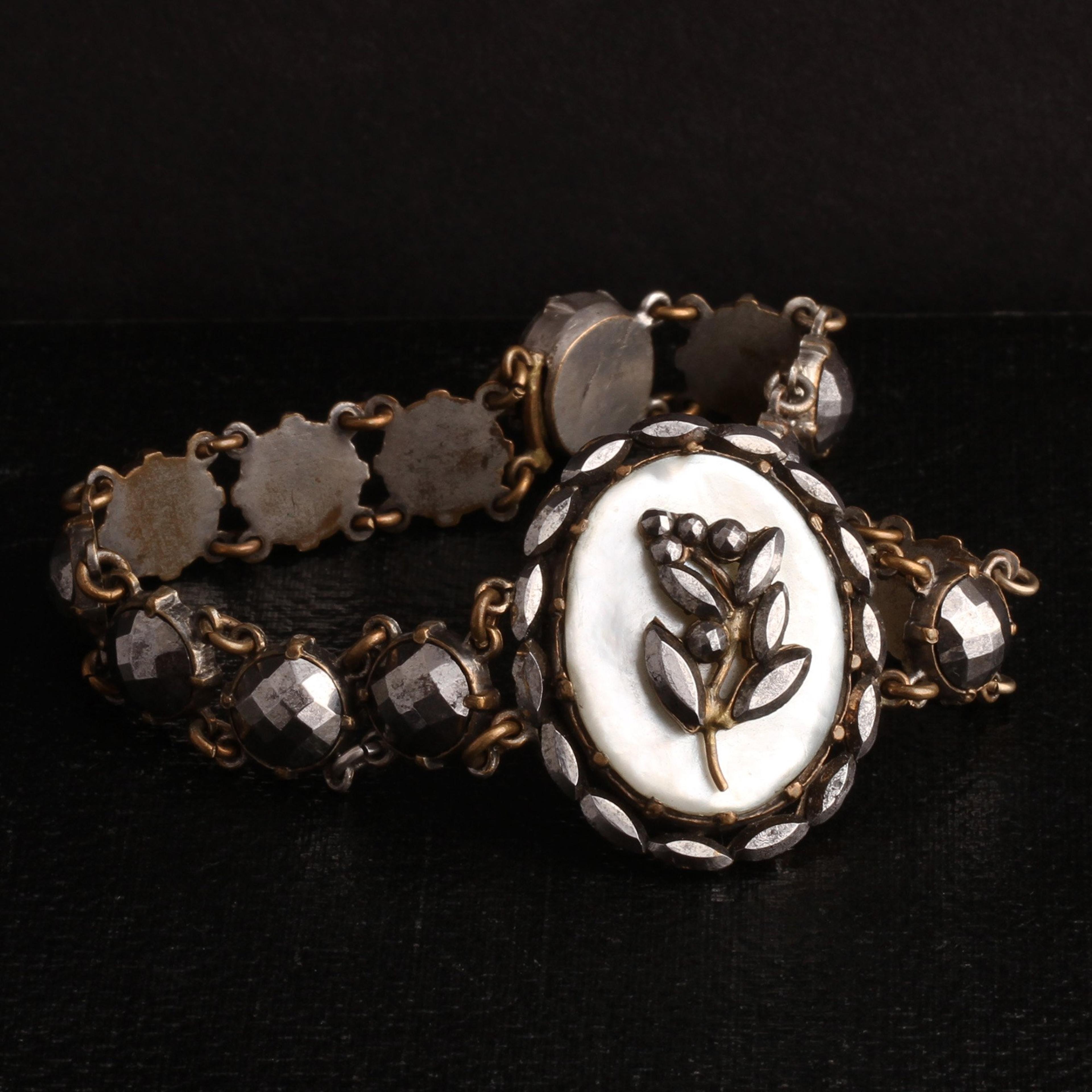 Victorian Cut Steel and Mother of Pearl Bracelet