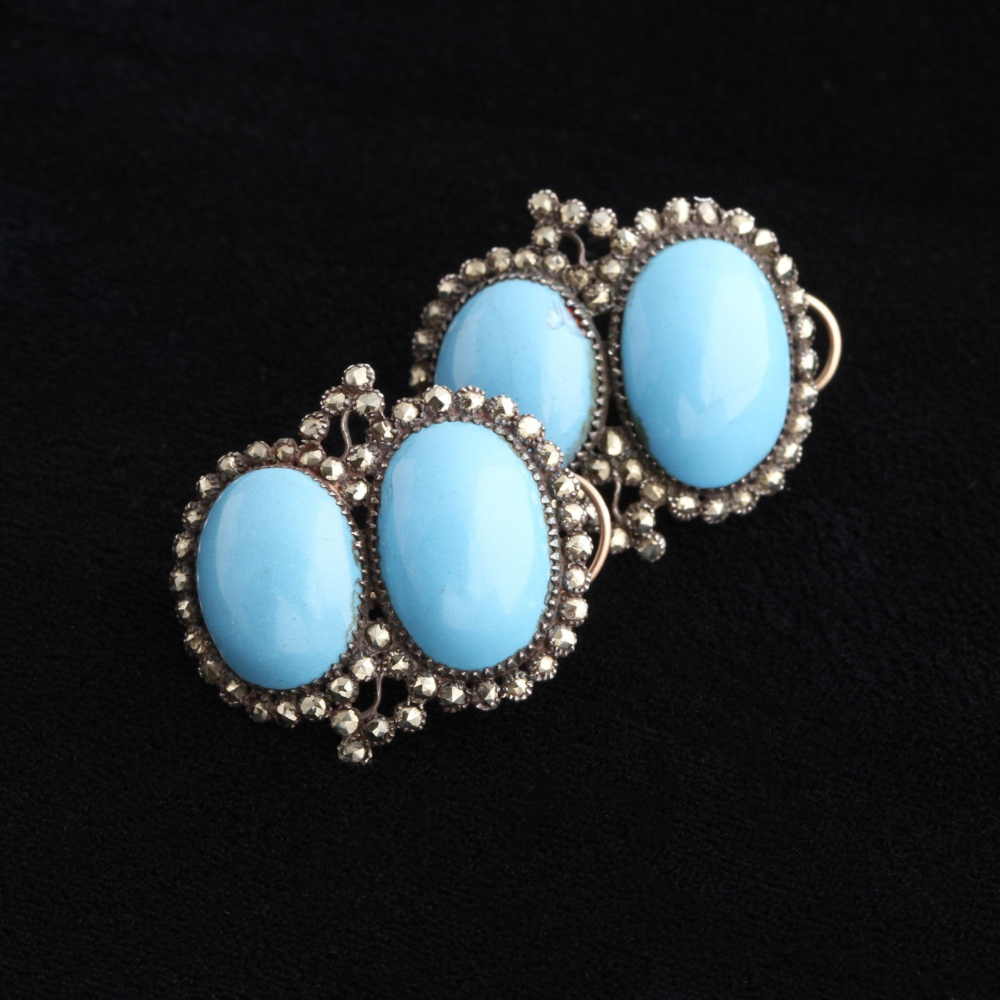 Queen Anne Turquoise Paste & Pyrite Earrings