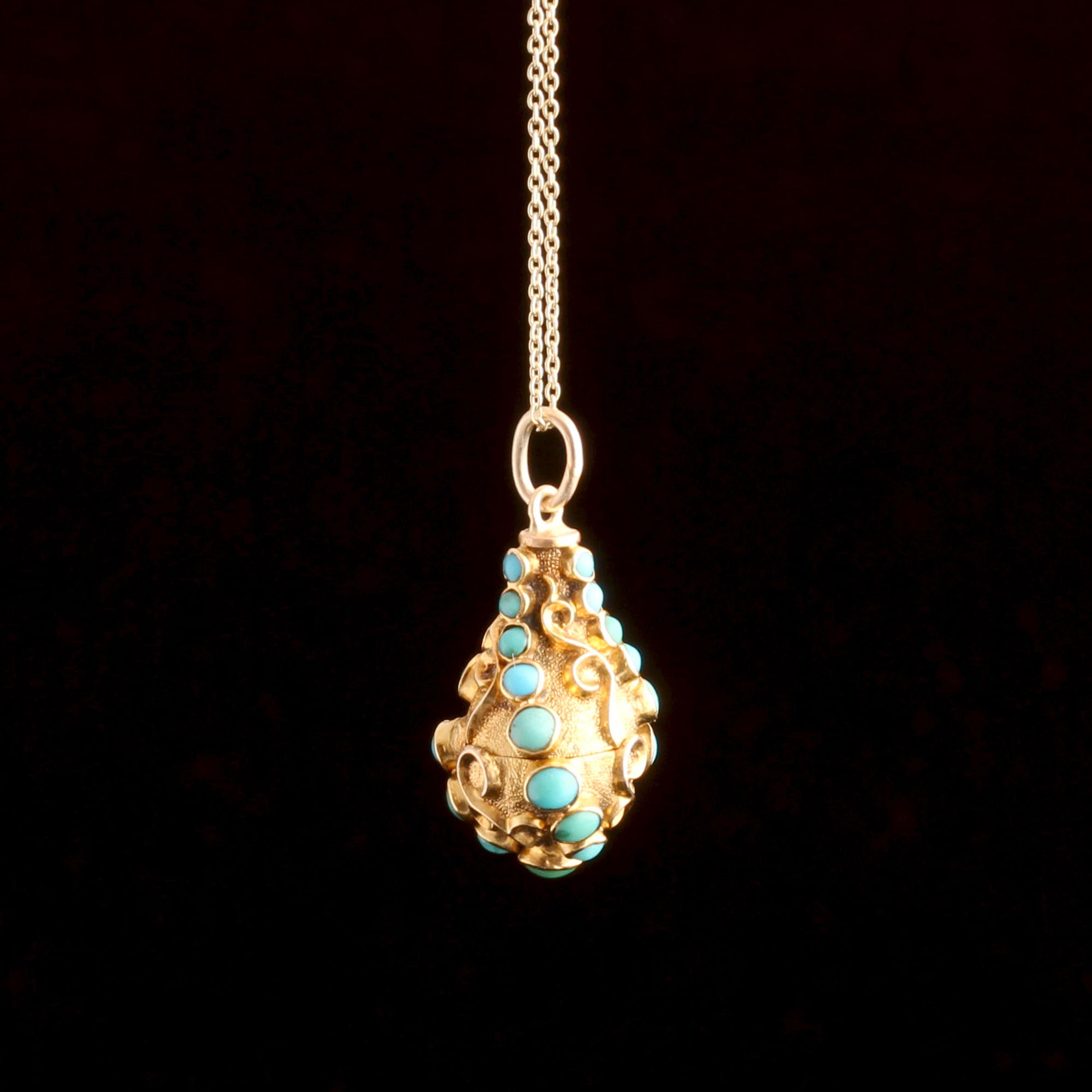 Early Victorian Turquoise & Gold Pear-Shaped Concealed Locket