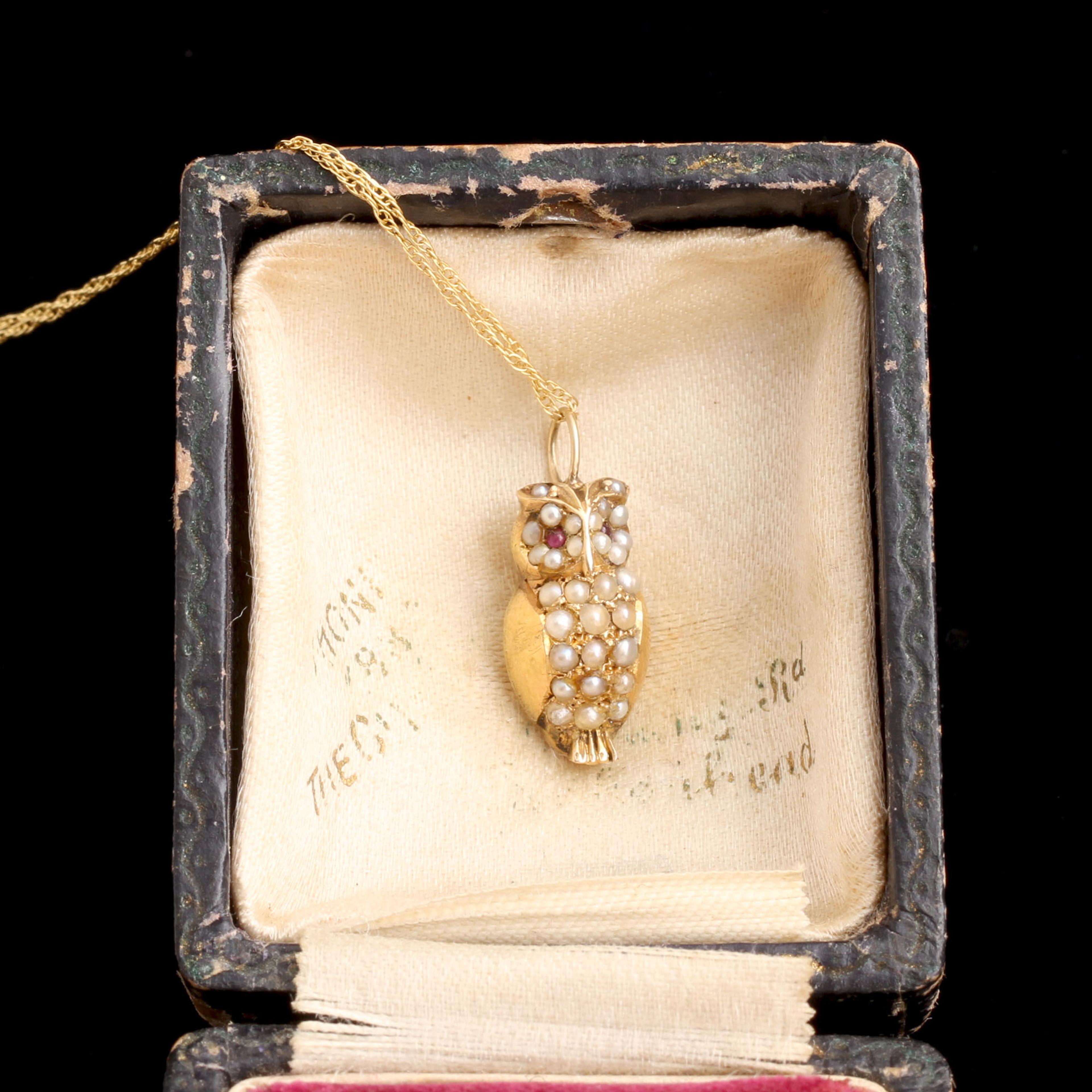 Victorian Ruby & Pearl Owl Necklace