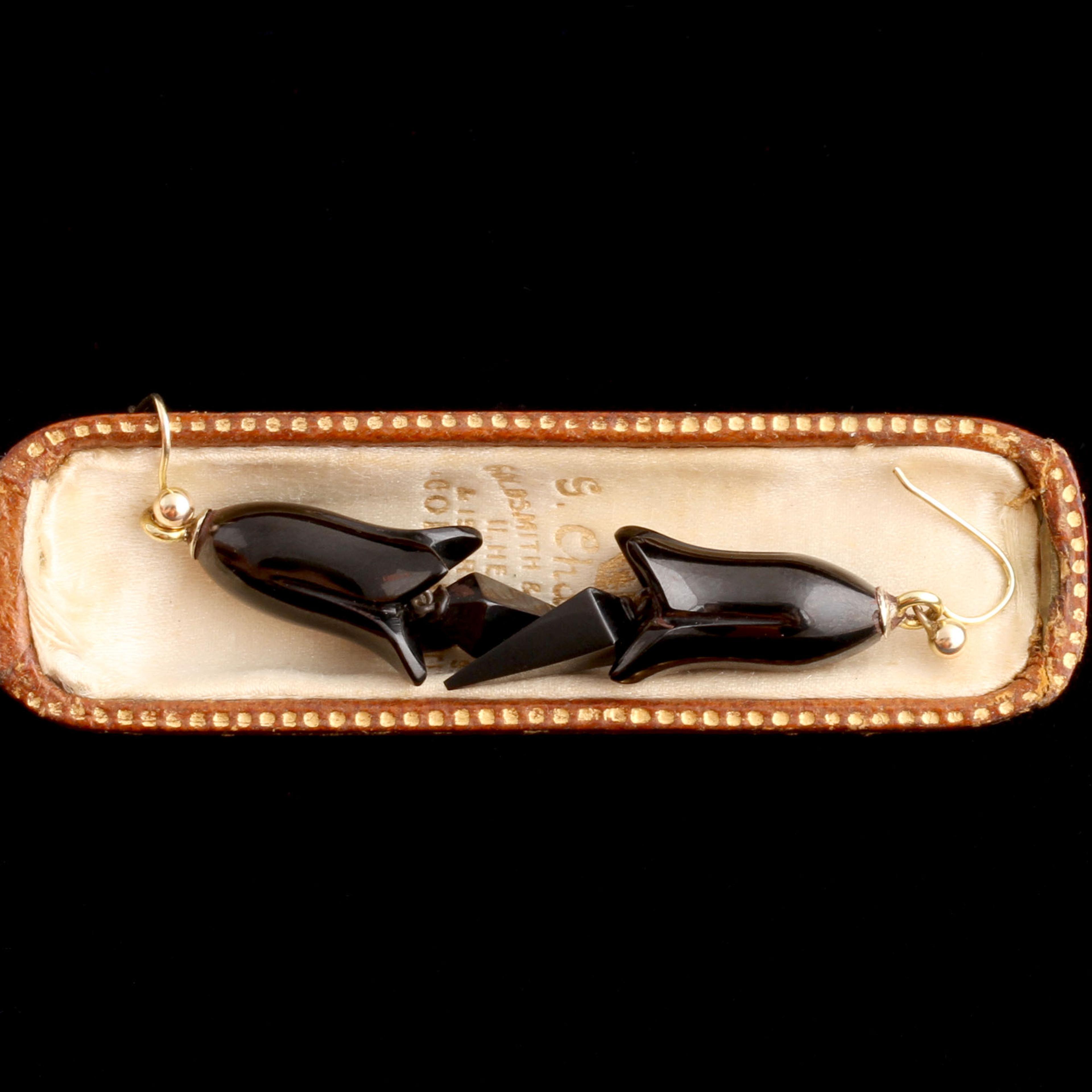 Detail of Victorian Jet Bellflower Earrings.