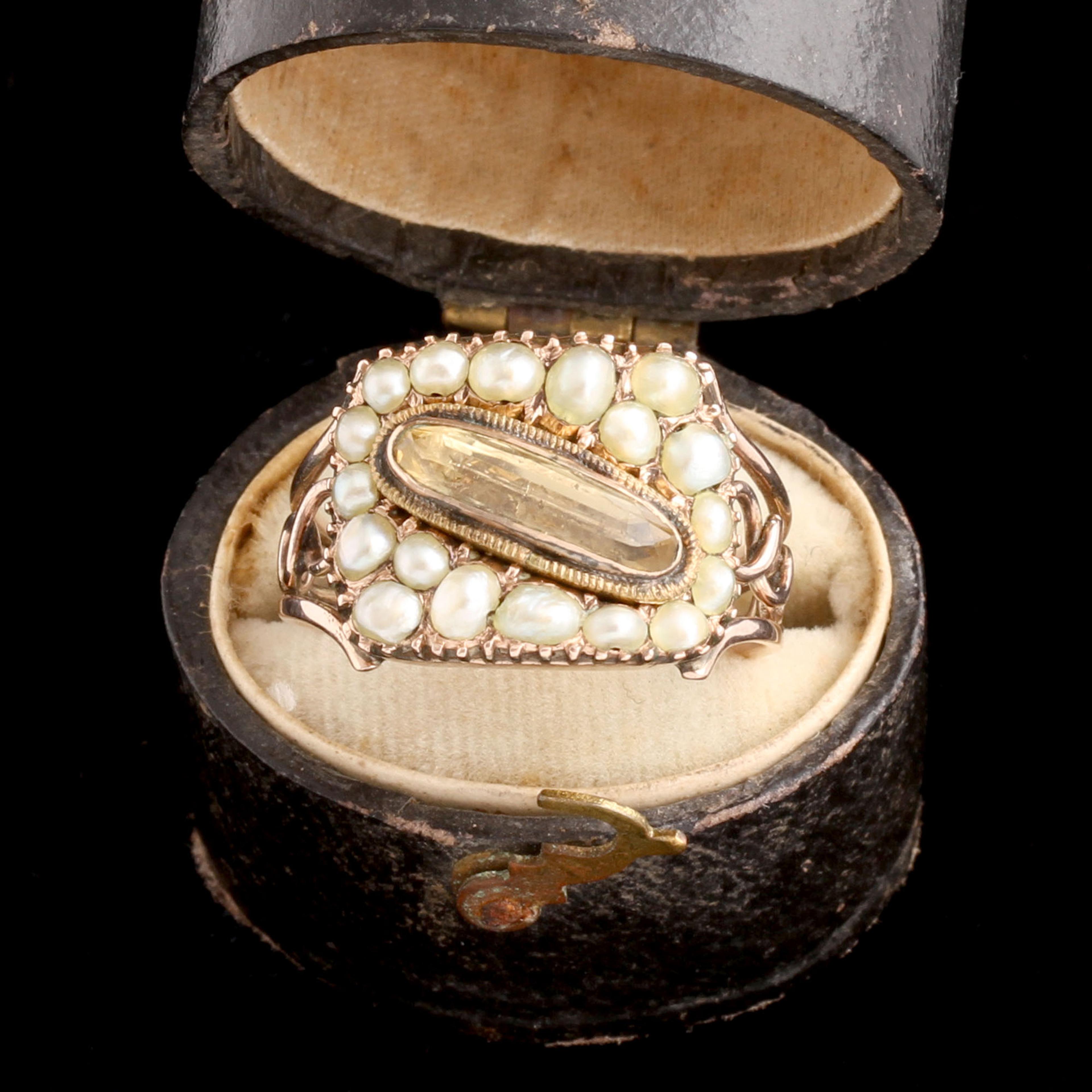 Georgian Topaz & Pearl Rectangle Cluster Ring
