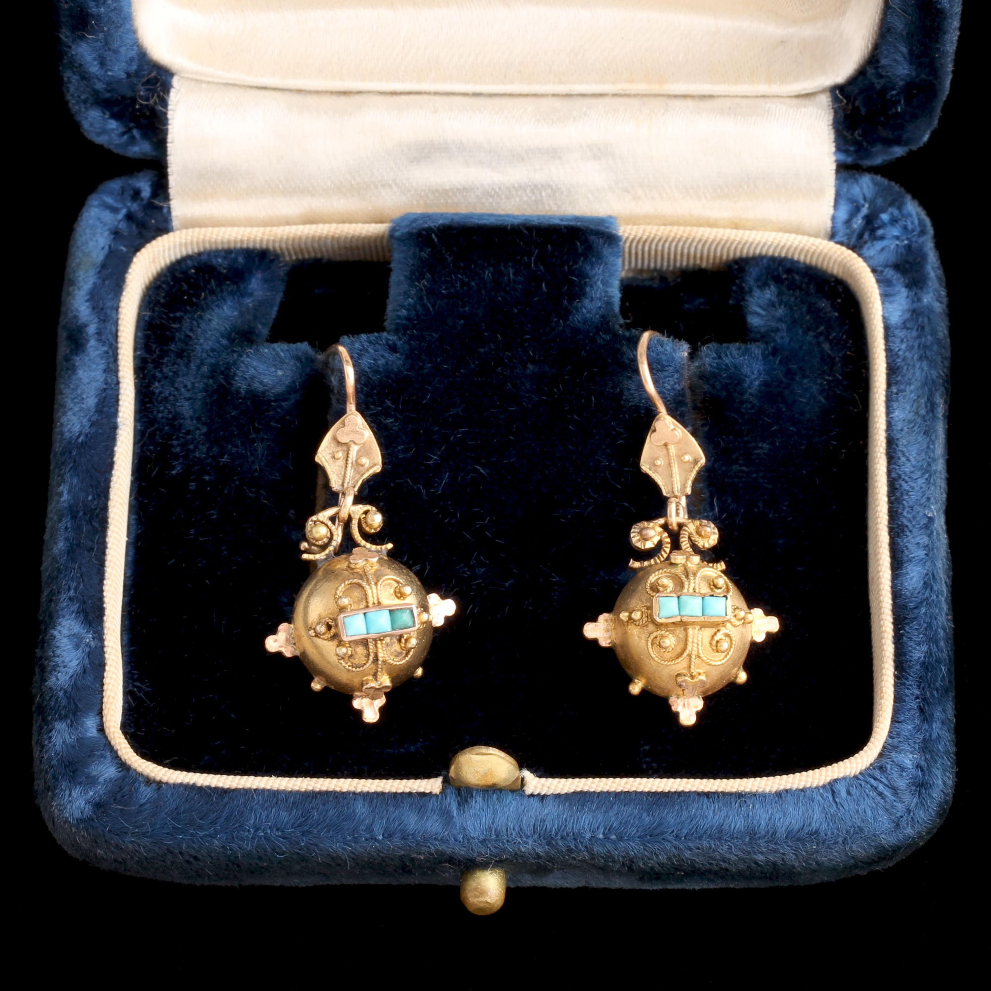 Etruscan Revival Turquoise Orb Earrings