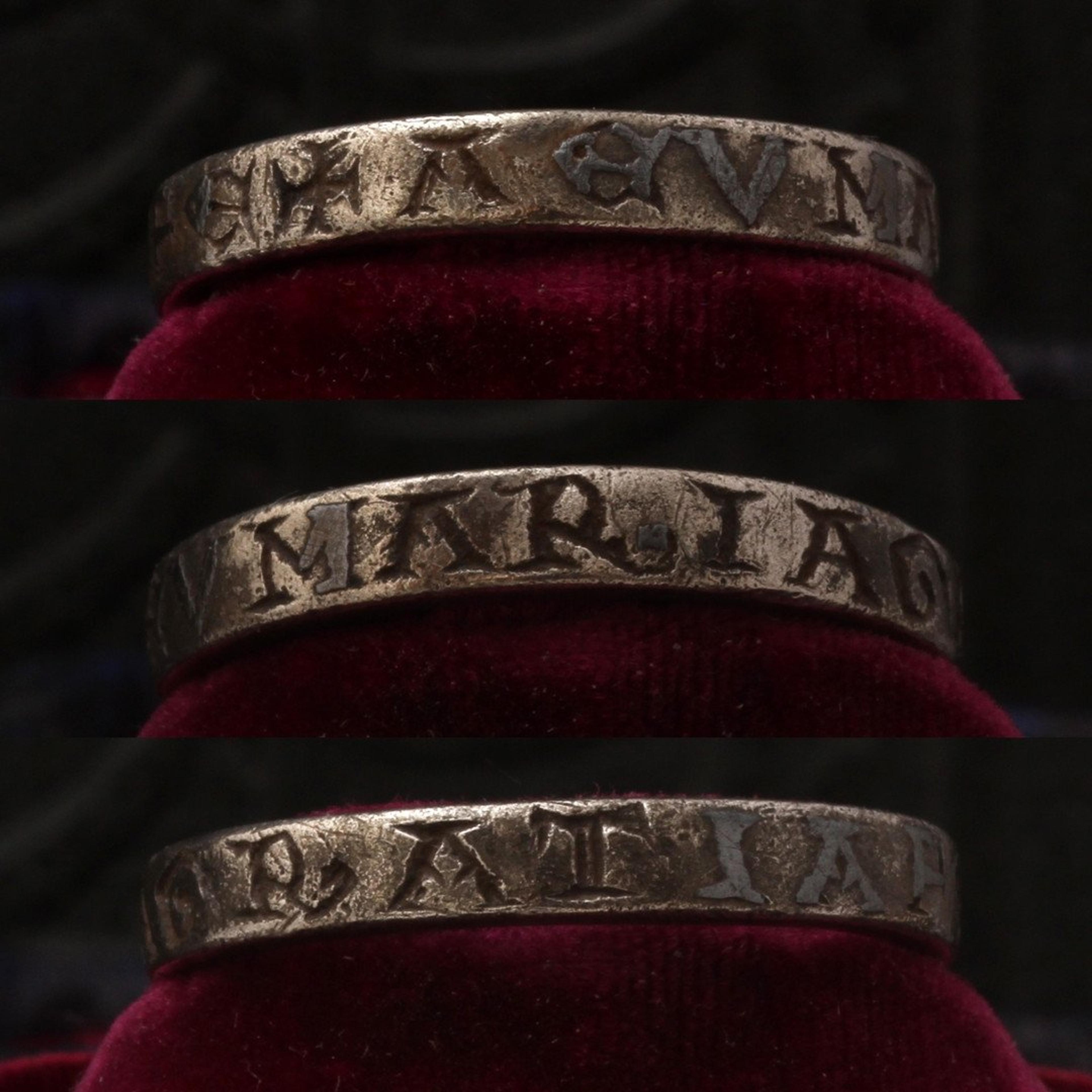 Three inscription detail of Medieval "Maria Gratia" Talismanic Ring