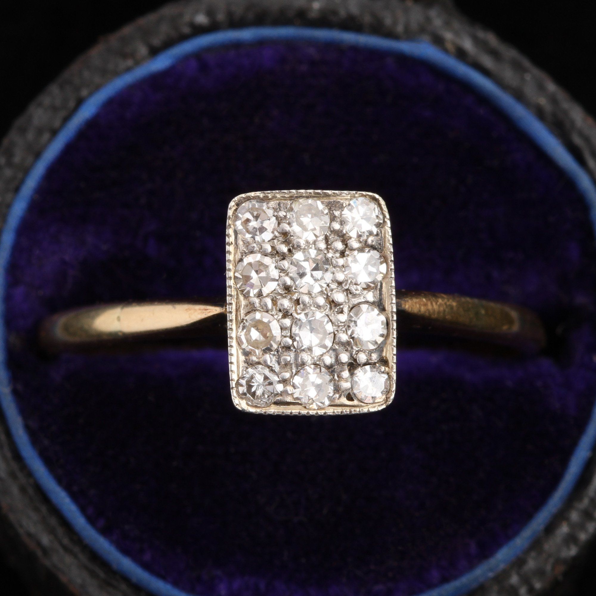 Deco Rectangular Diamond Cluster Ring
