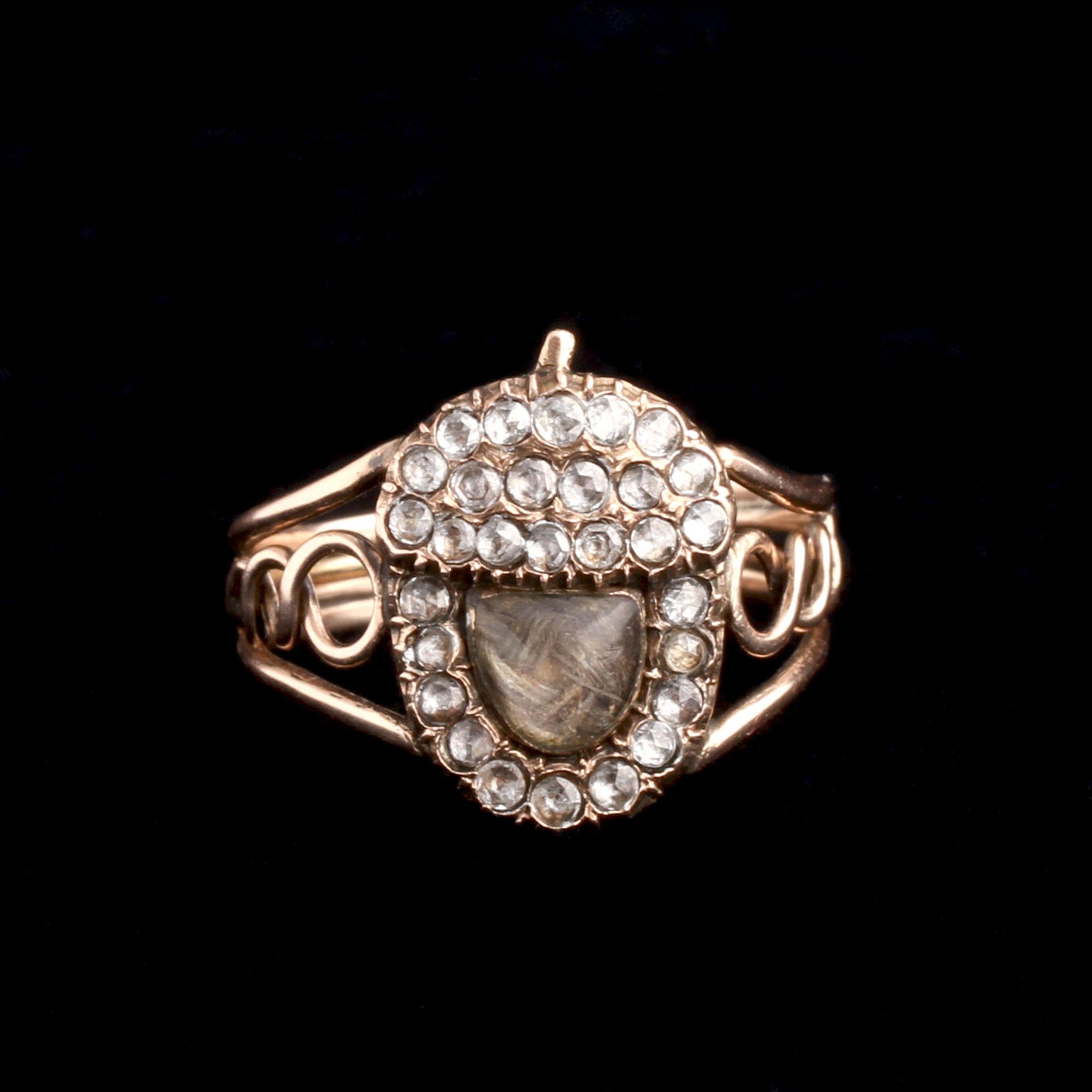 Georgian Diamond Acorn Hair Locket Ring