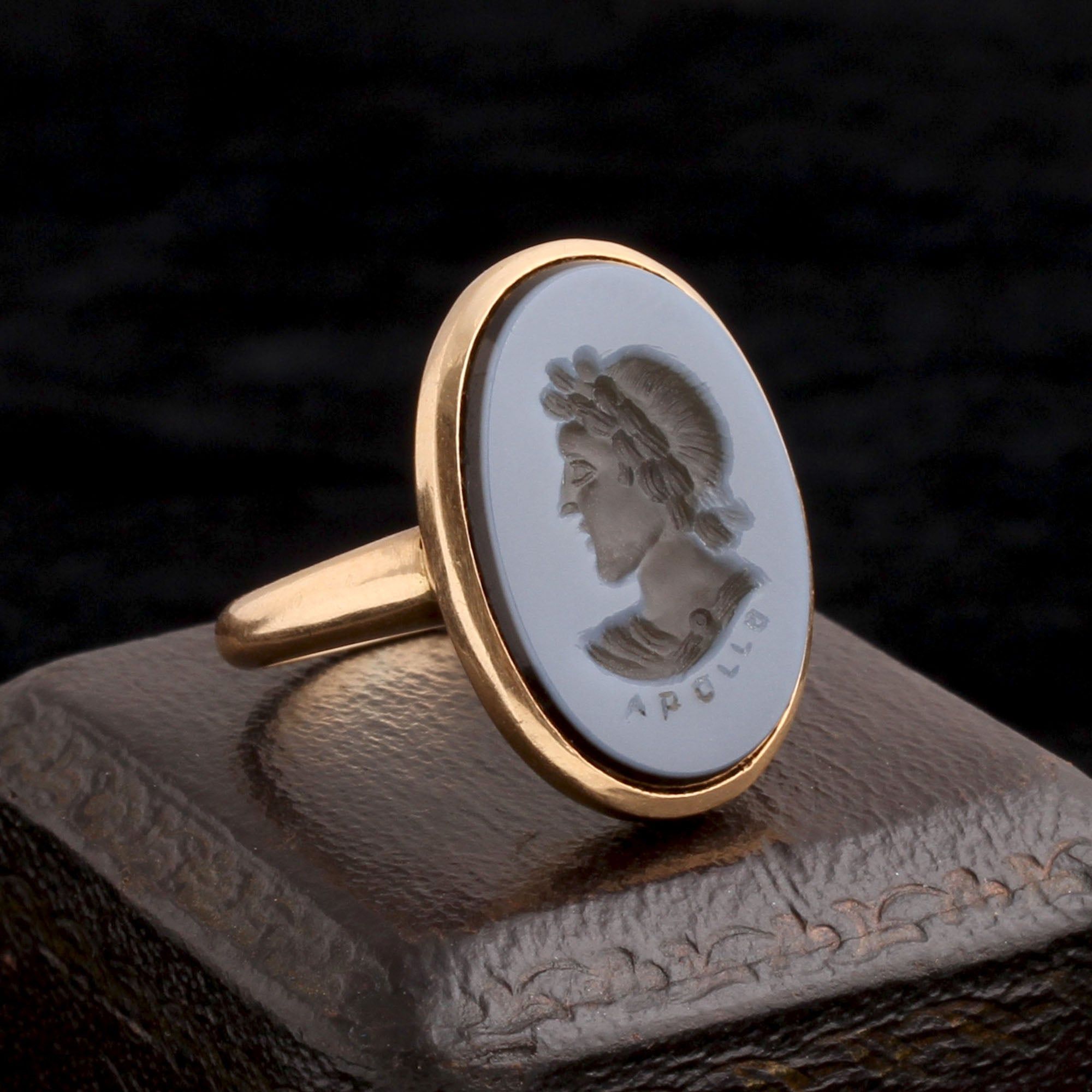 Victorian Nicolo Onyx Apollo Intaglio Ring