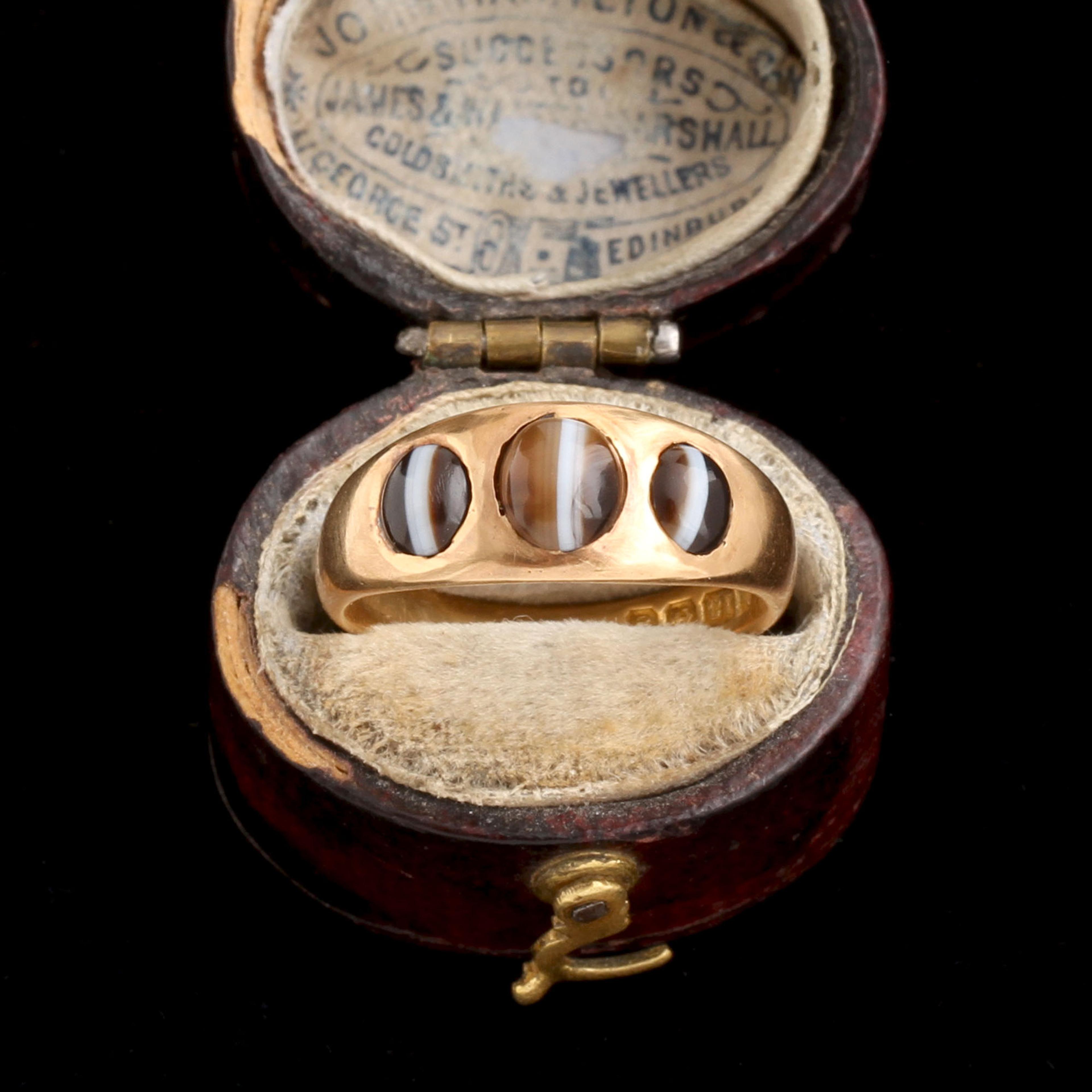 Edwardian Banded Agate Three Stone Ring