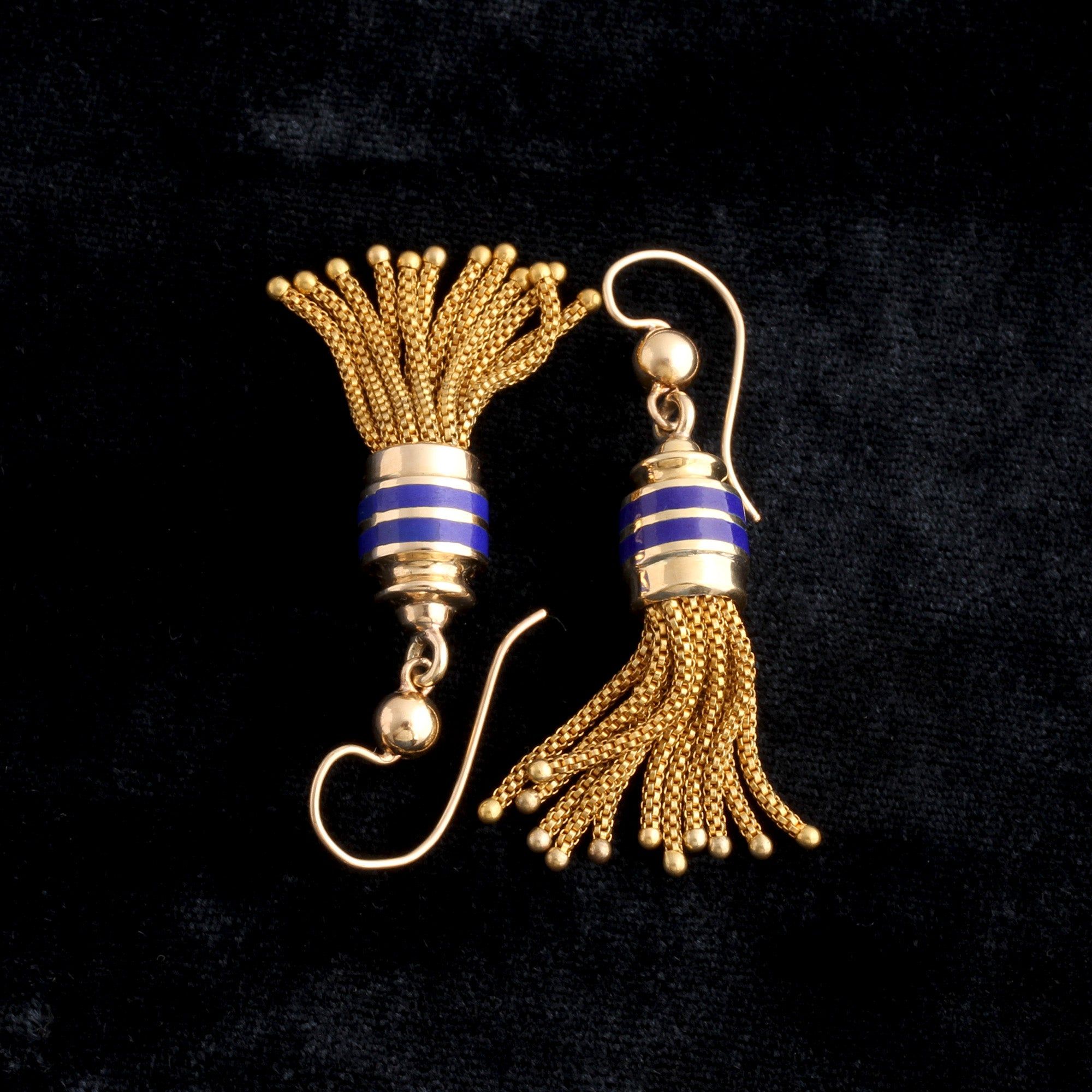 Victorian Enamel Striped Tassel Earrings