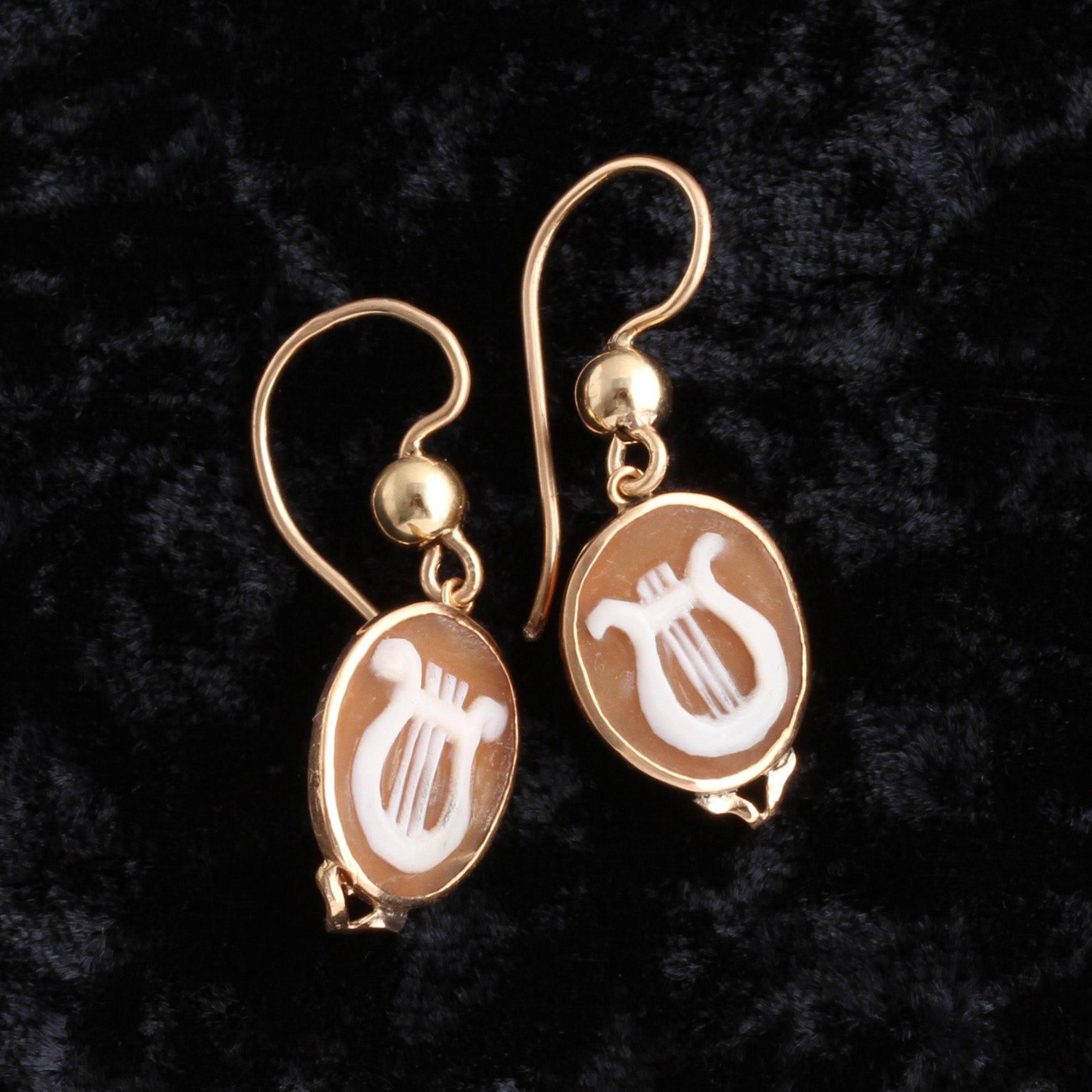 Victorian Lyre Cameo Earrings