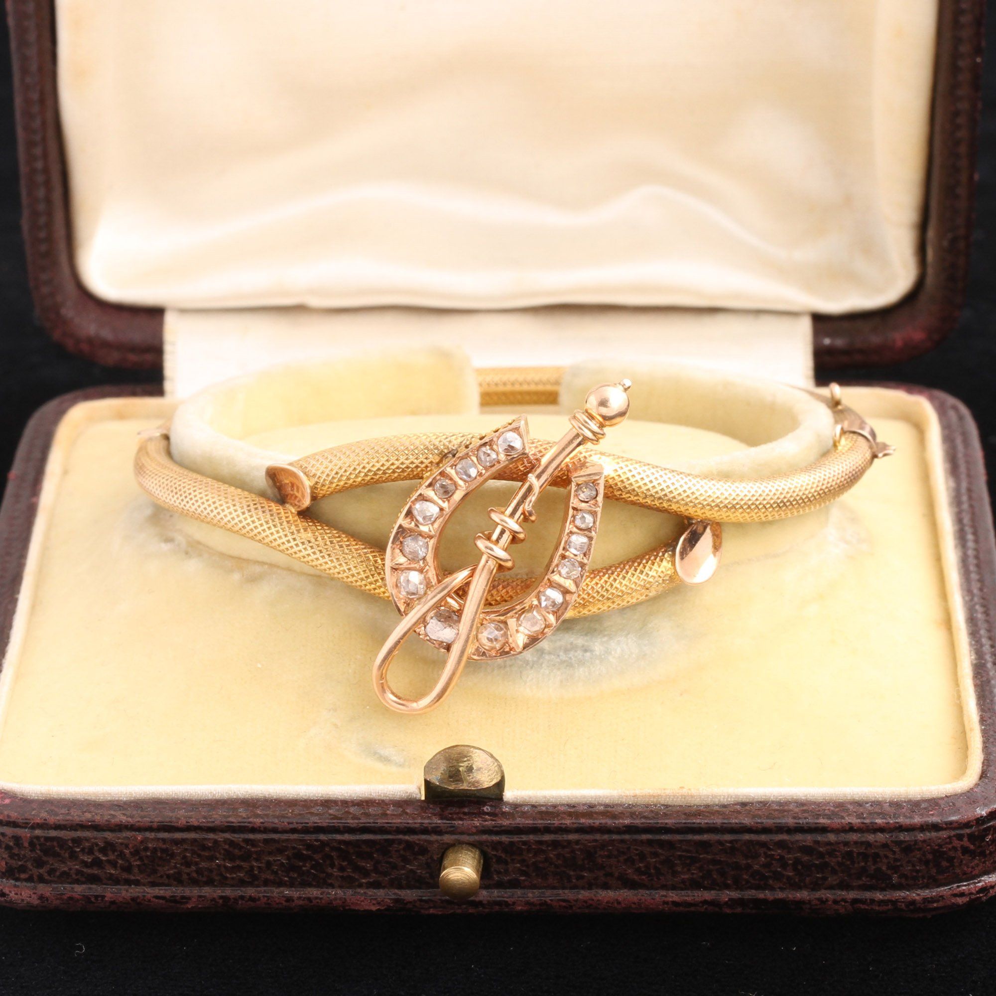 Detail of Late 19th Century French Equestrian Diamond Bangle in box
