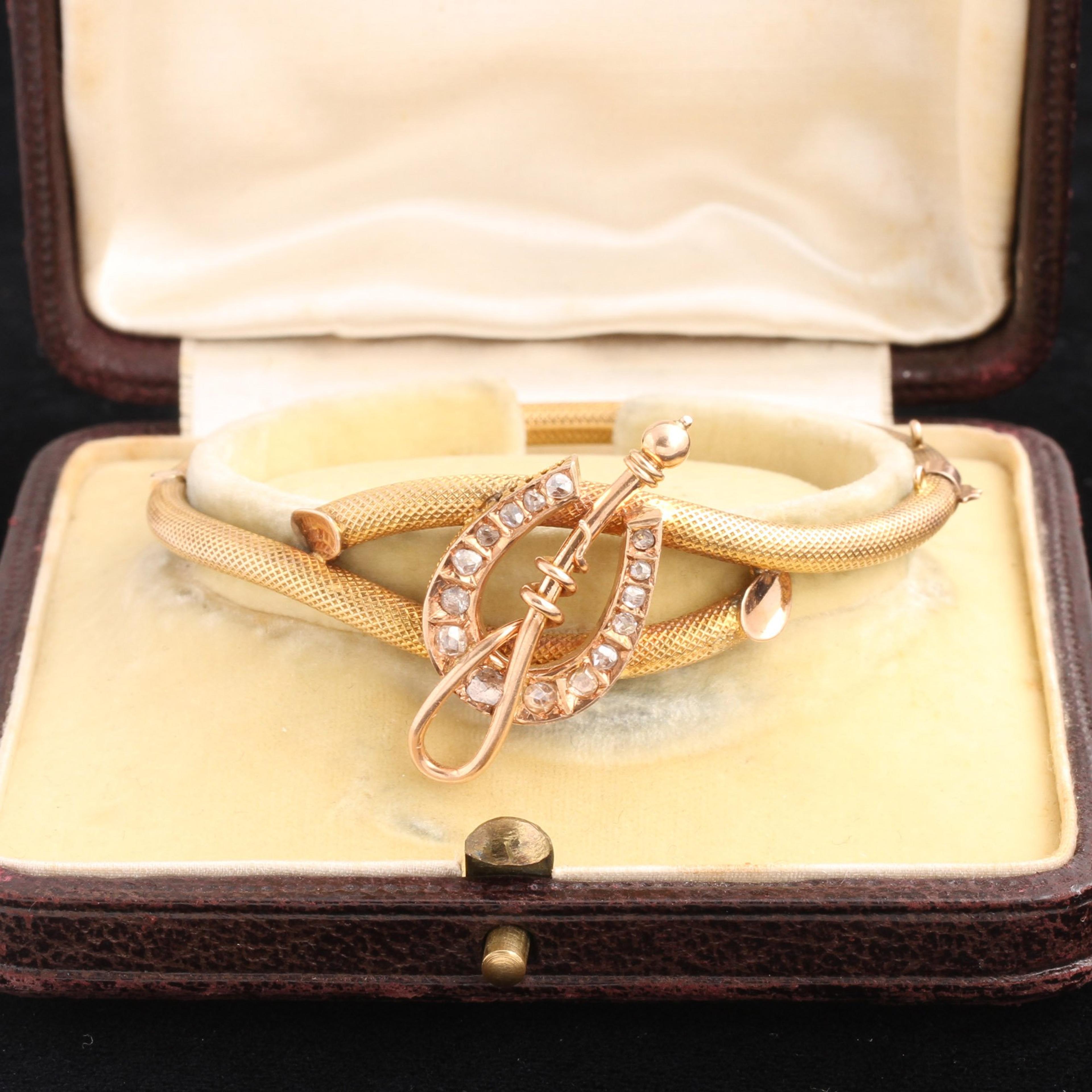 Detail of Late 19th Century French Equestrian Diamond Bangle in box