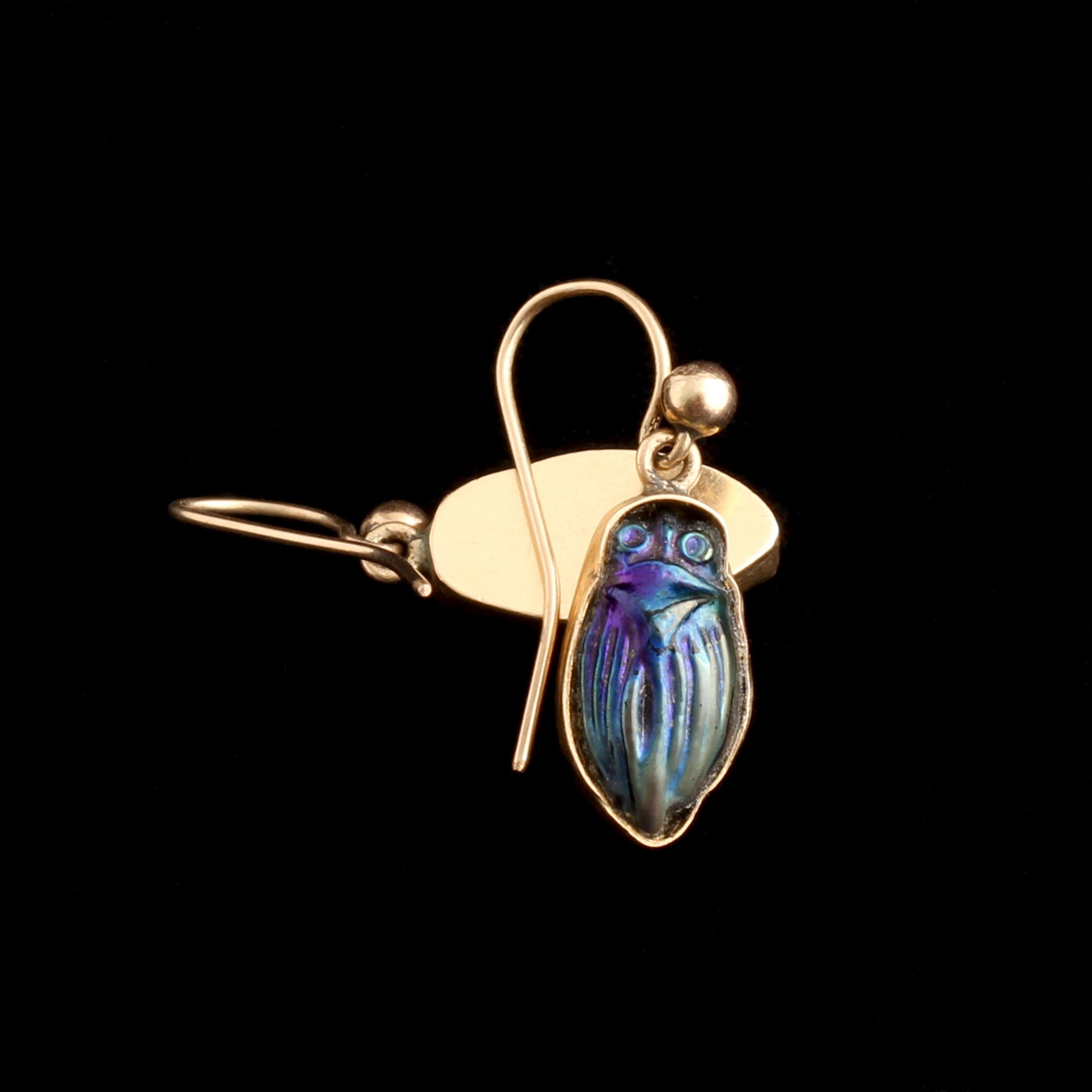 Early 20th Century Iridescent Glass Scarab Earrings