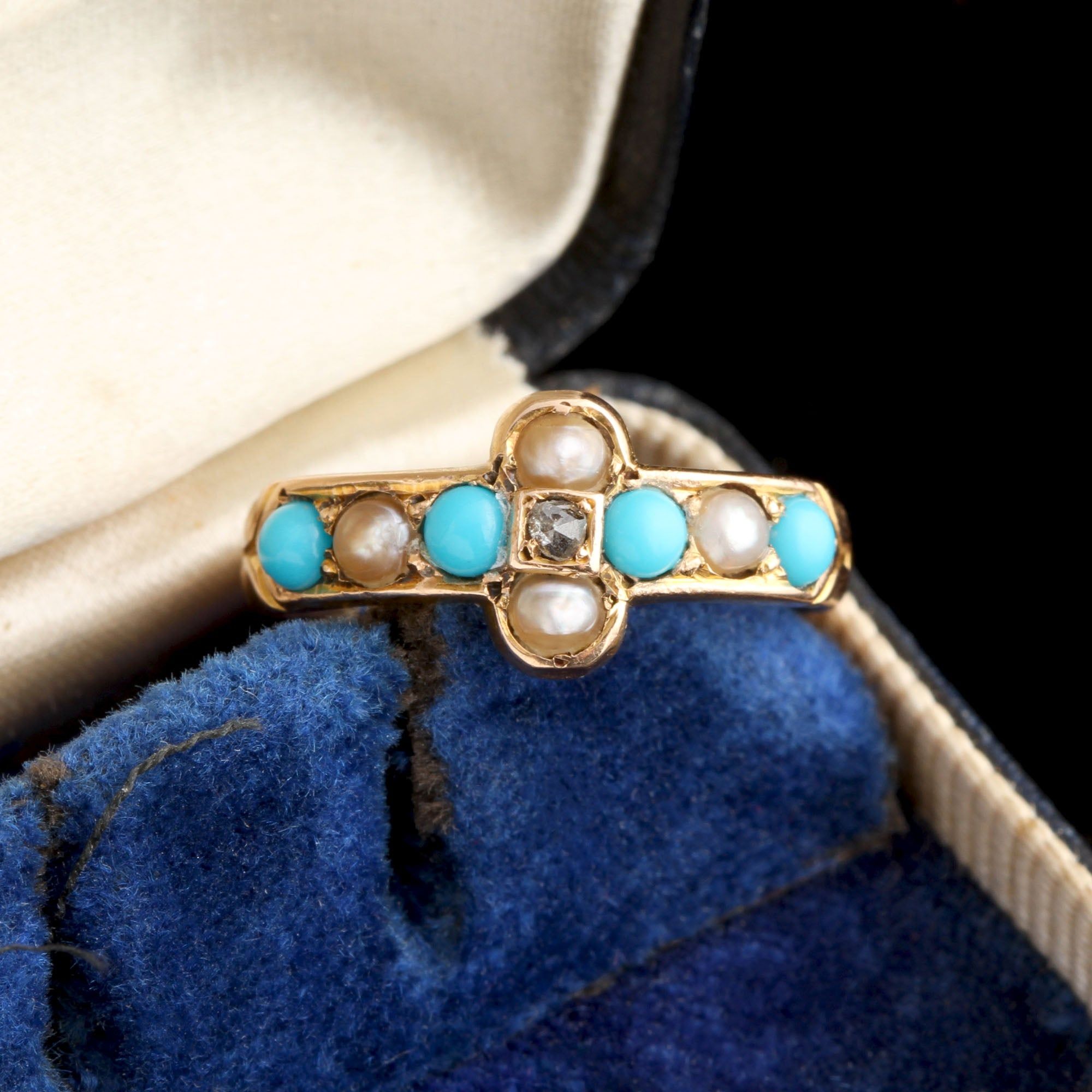 Victorian Turquoise, Pearl & Diamond Sweetheart Ring
