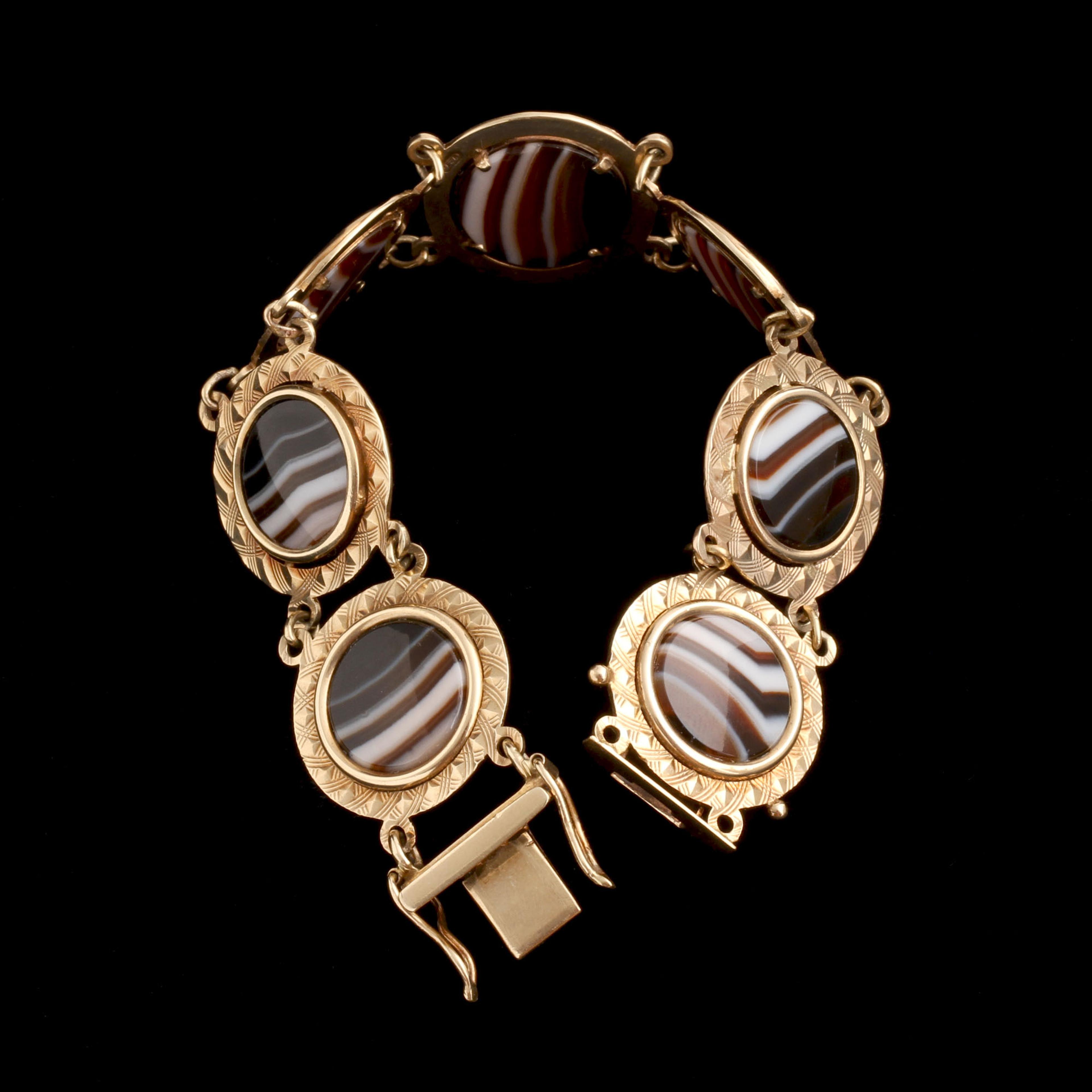 Detail of Post Edwardian Banded Agate Panel Bracelet
