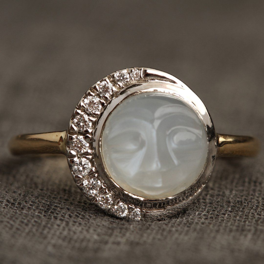 Platinum Diamond Oval Half Moon Engagement Ring