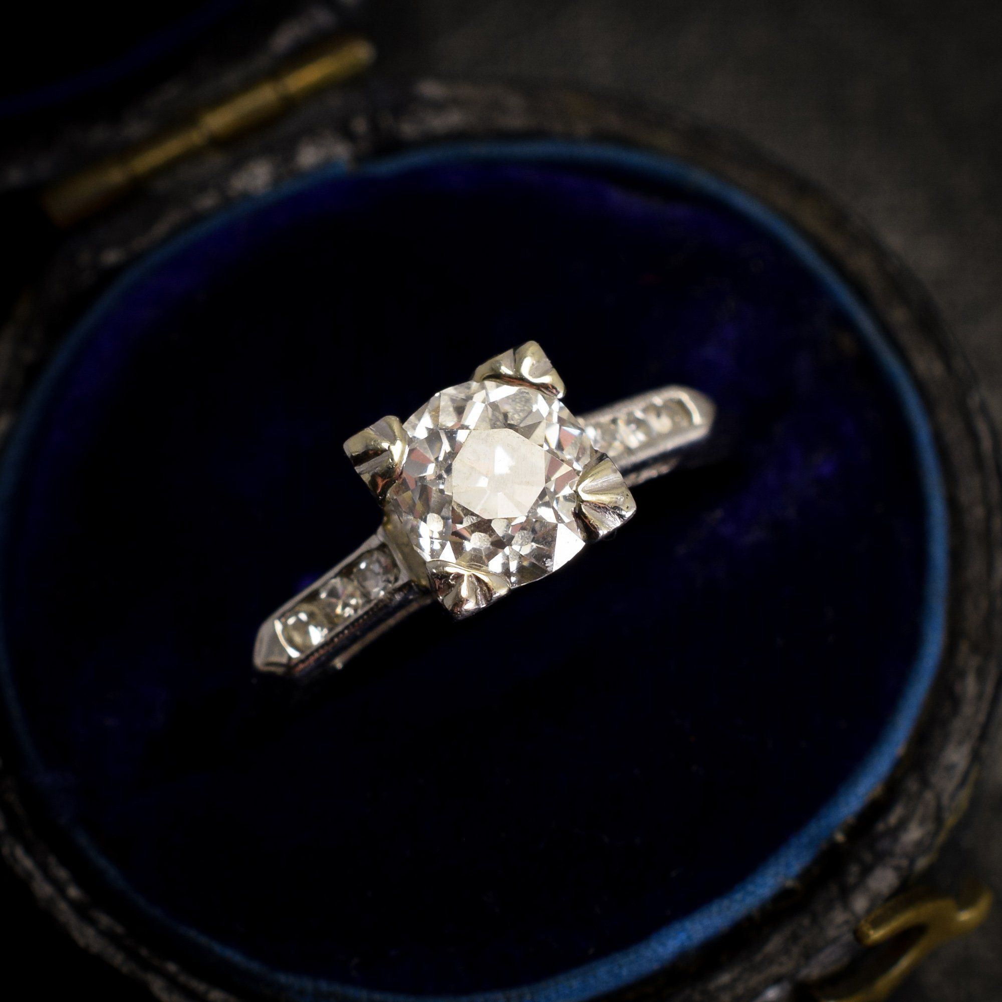 1950s Platinum Knife Edge .93ct Diamond Engagement Ring