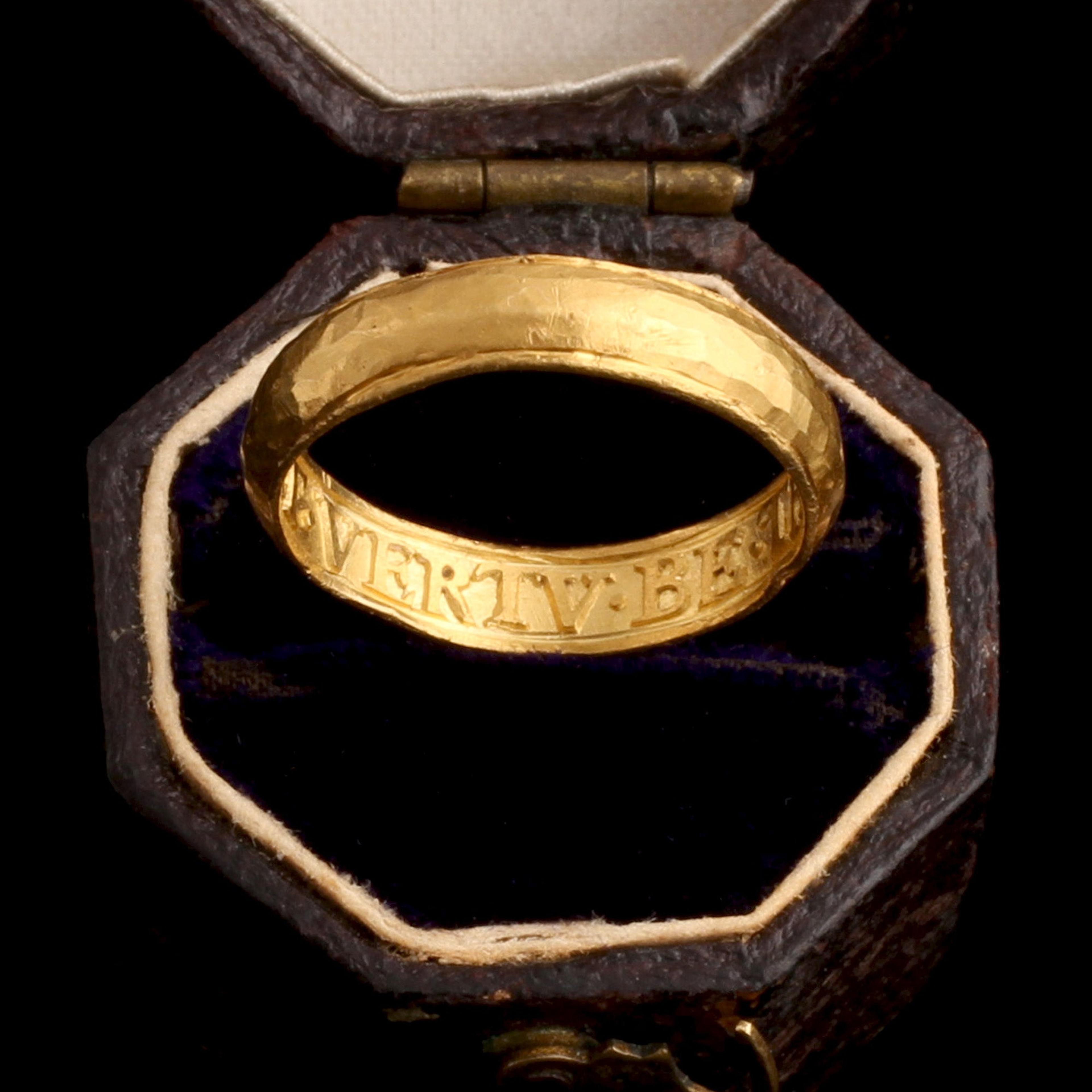 Detail of Mid 18th Century "Let Vertu Be Thy Guide" Posy Ring