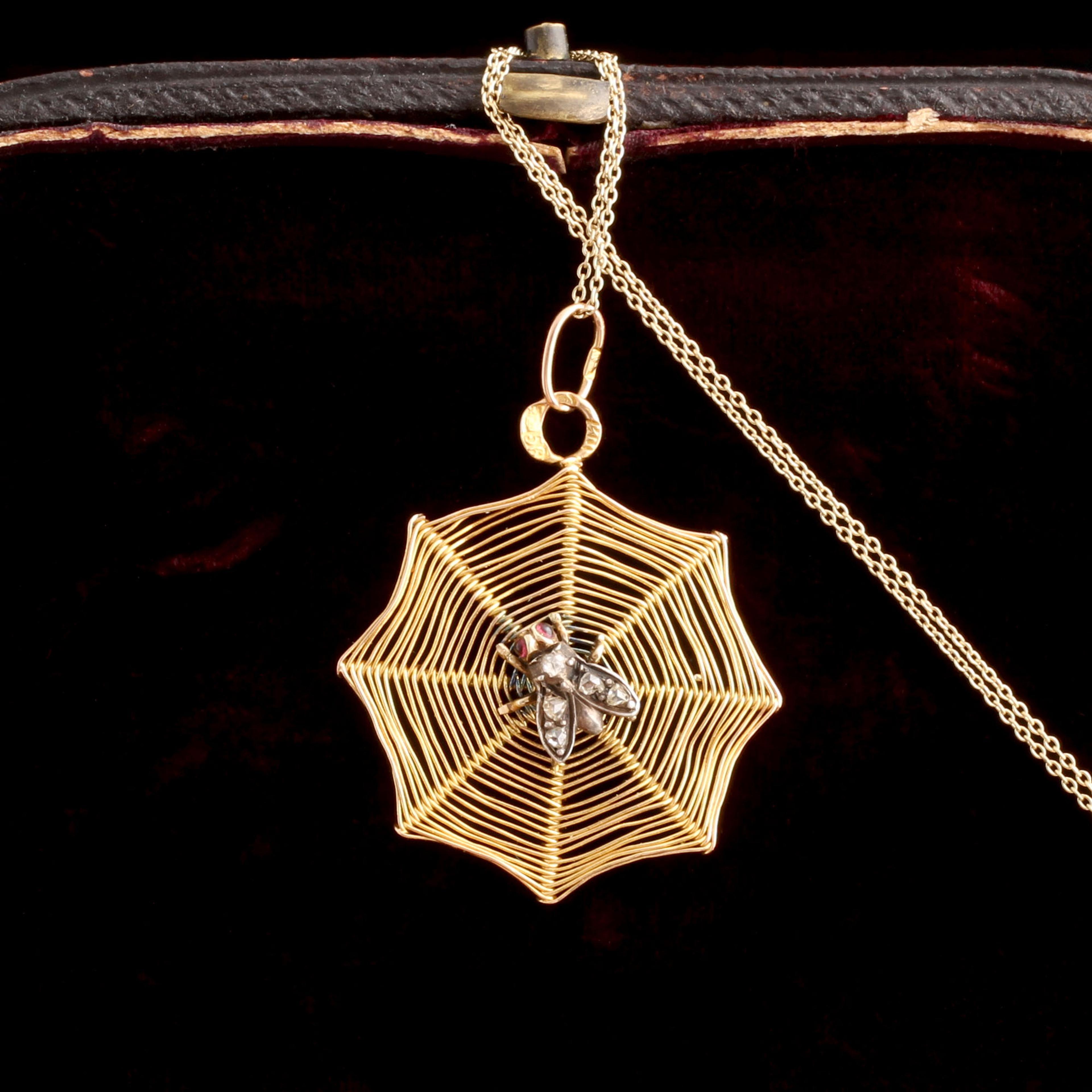 Imperial Russian Fly in a Spiderweb Pendant