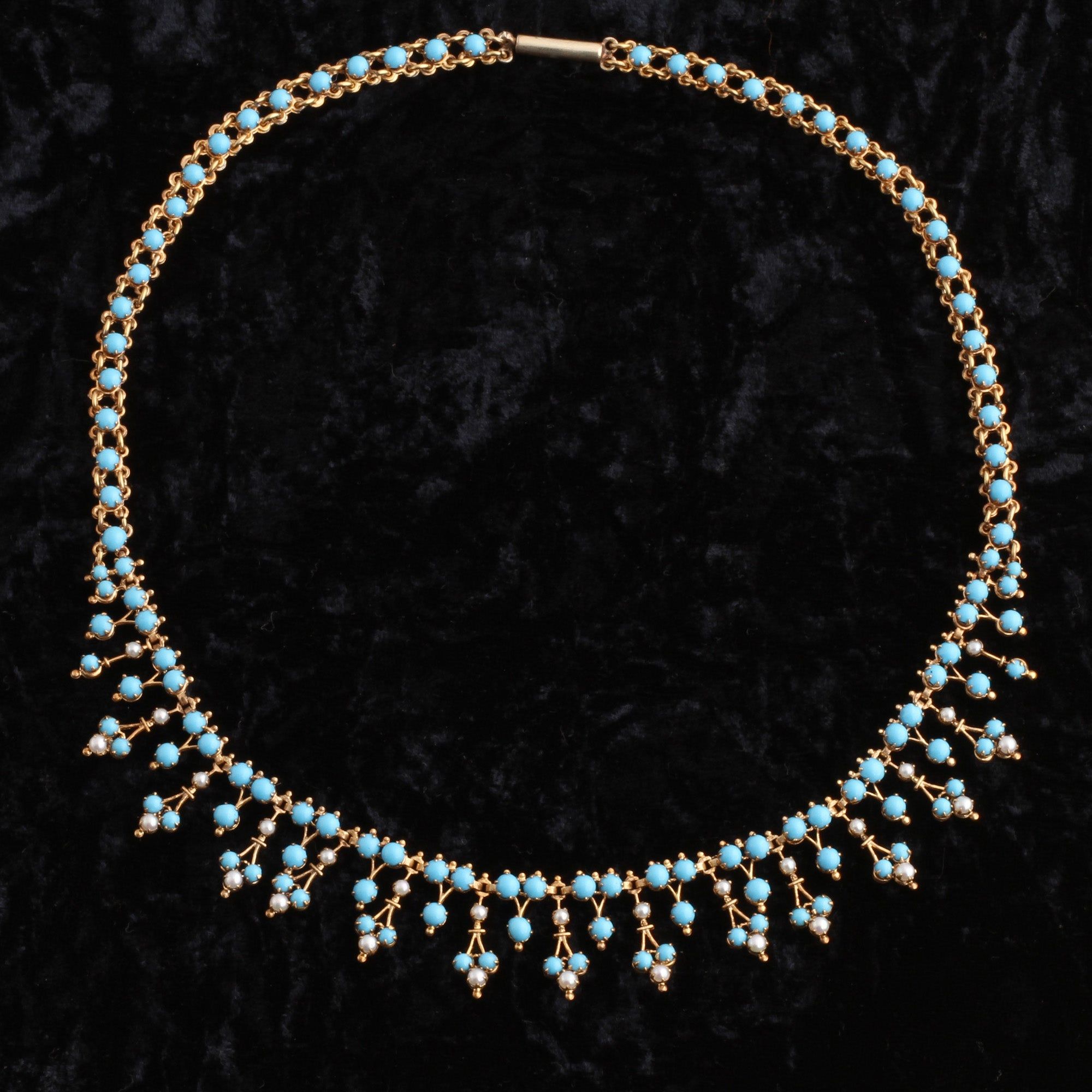 Victorian Turquoise Paste & Faux Pearl Fringe Necklace