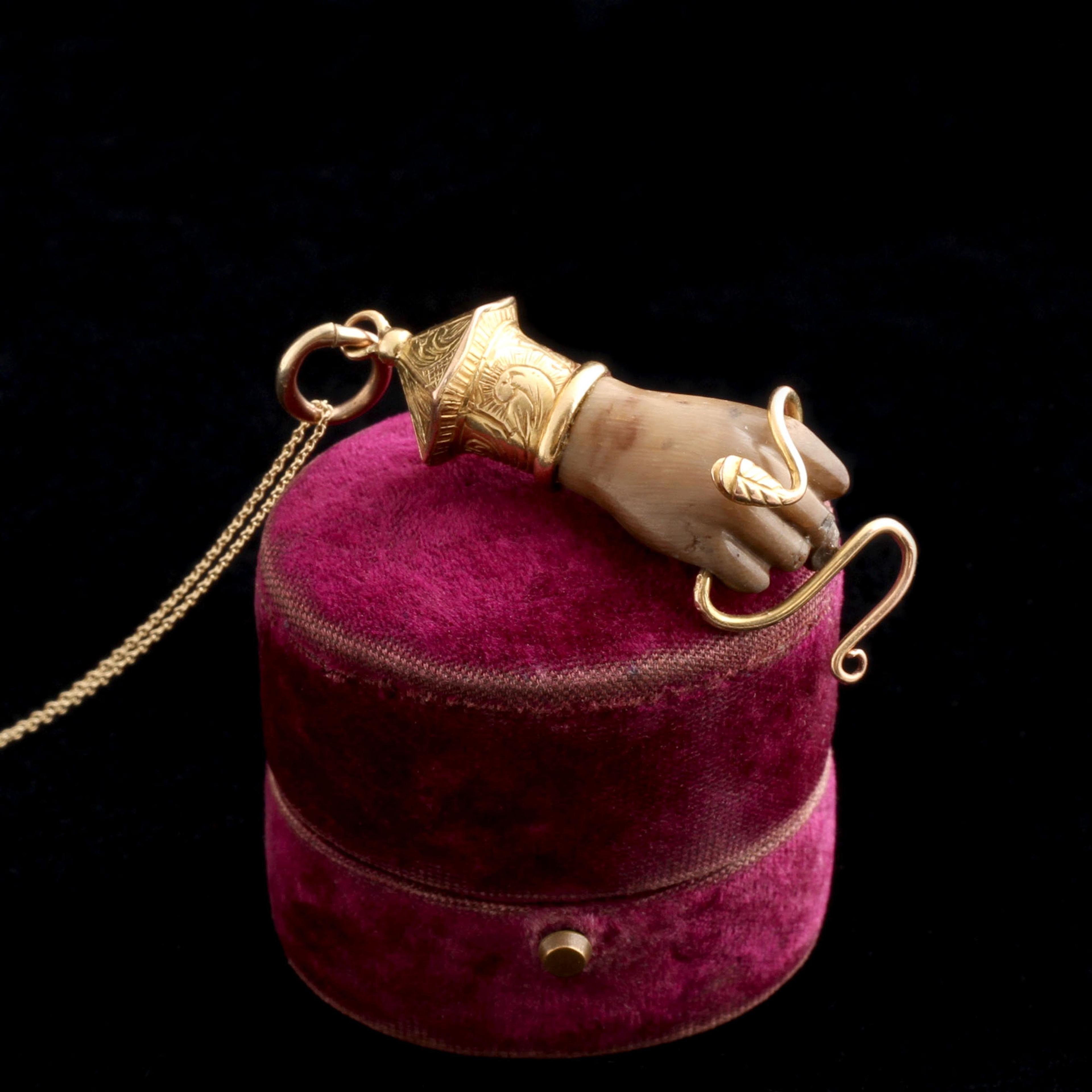 Victorian Carved Horn Figa & Snake Necklace