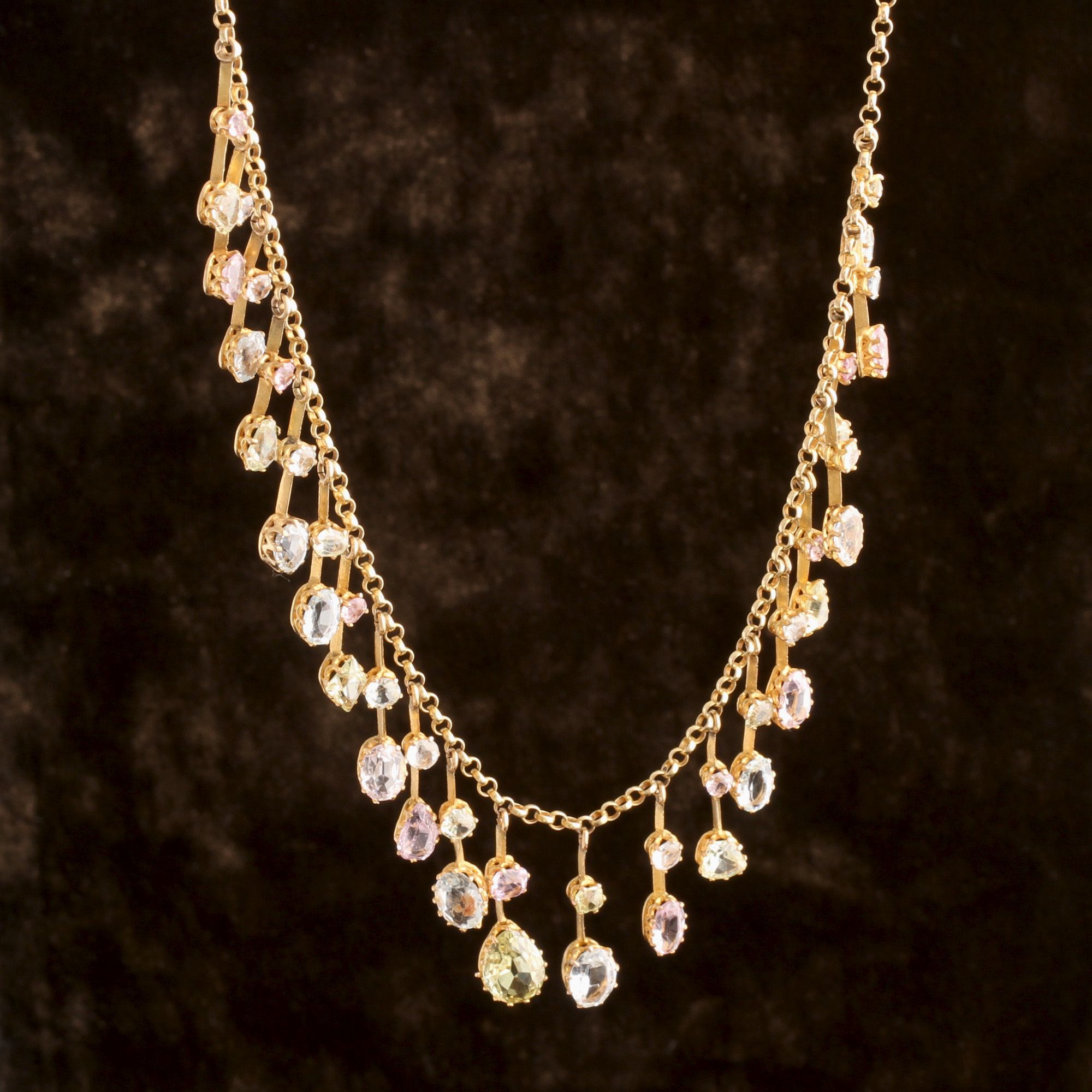 Edwardian Pastel Gemstone Fringe Necklace