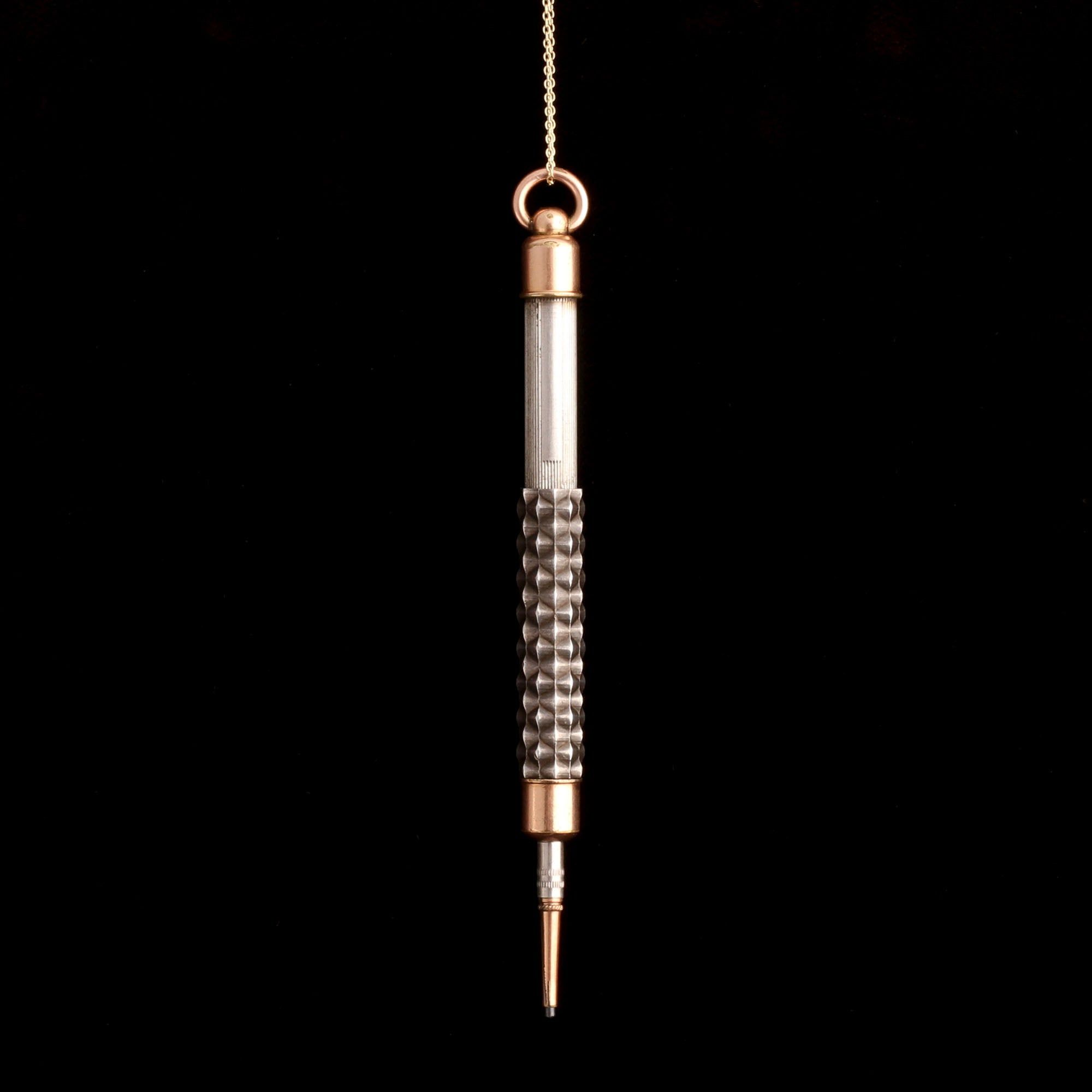 Victorian Textured Silver & Gold Pencil Fob Necklace