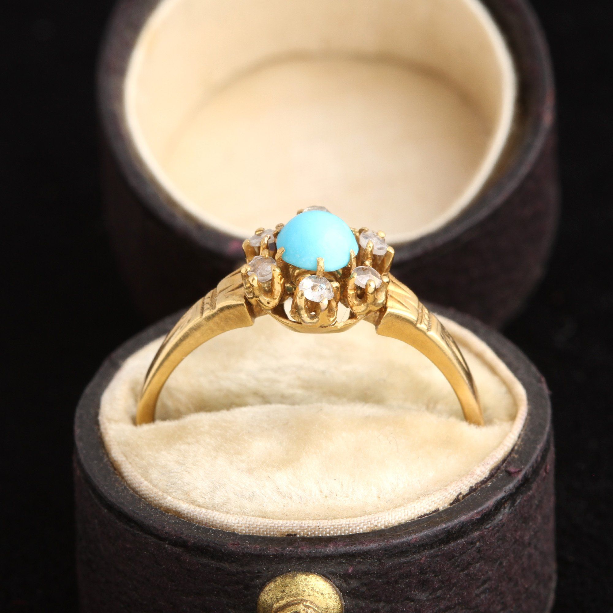 Victorian Turquoise & Rose Cut Diamond Cluster Ring